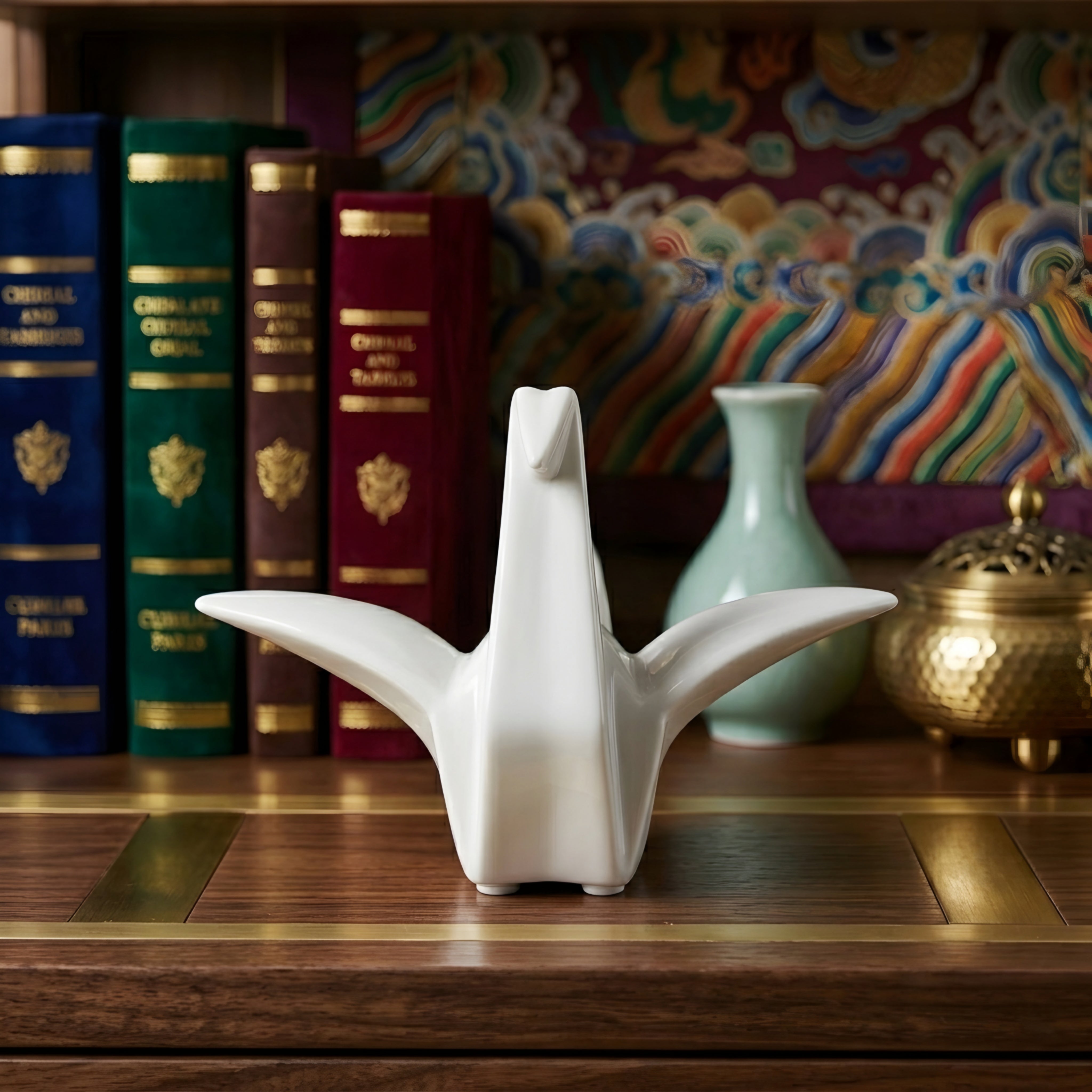Orikaze Ceramic Sculpture Set – White Origami Bird Figurine Decorative Accent Home Decor Living Room