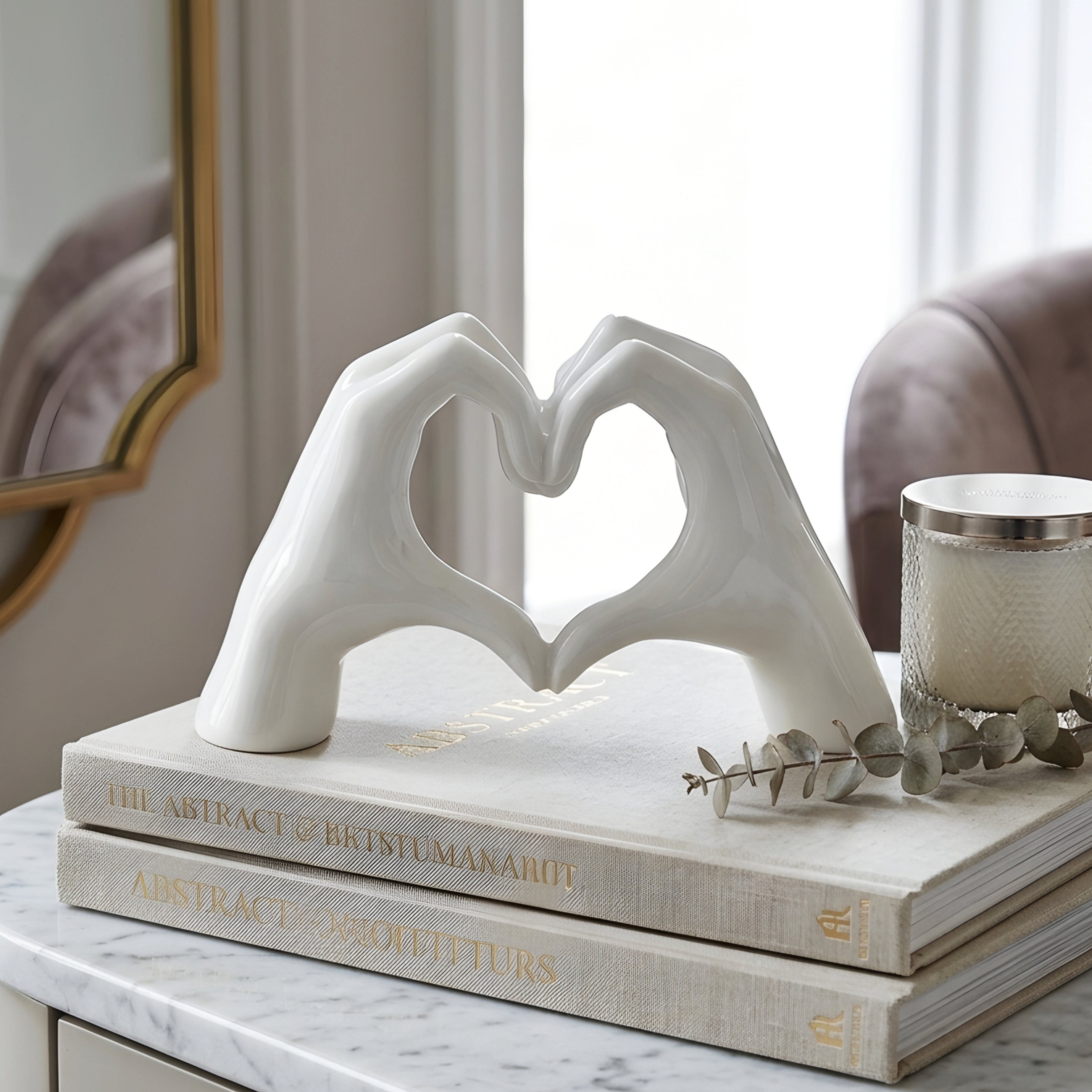 Coralie Heart Hands Sculpture – Modern Decorative Pink Ceramic Love Figurine Home Decor
