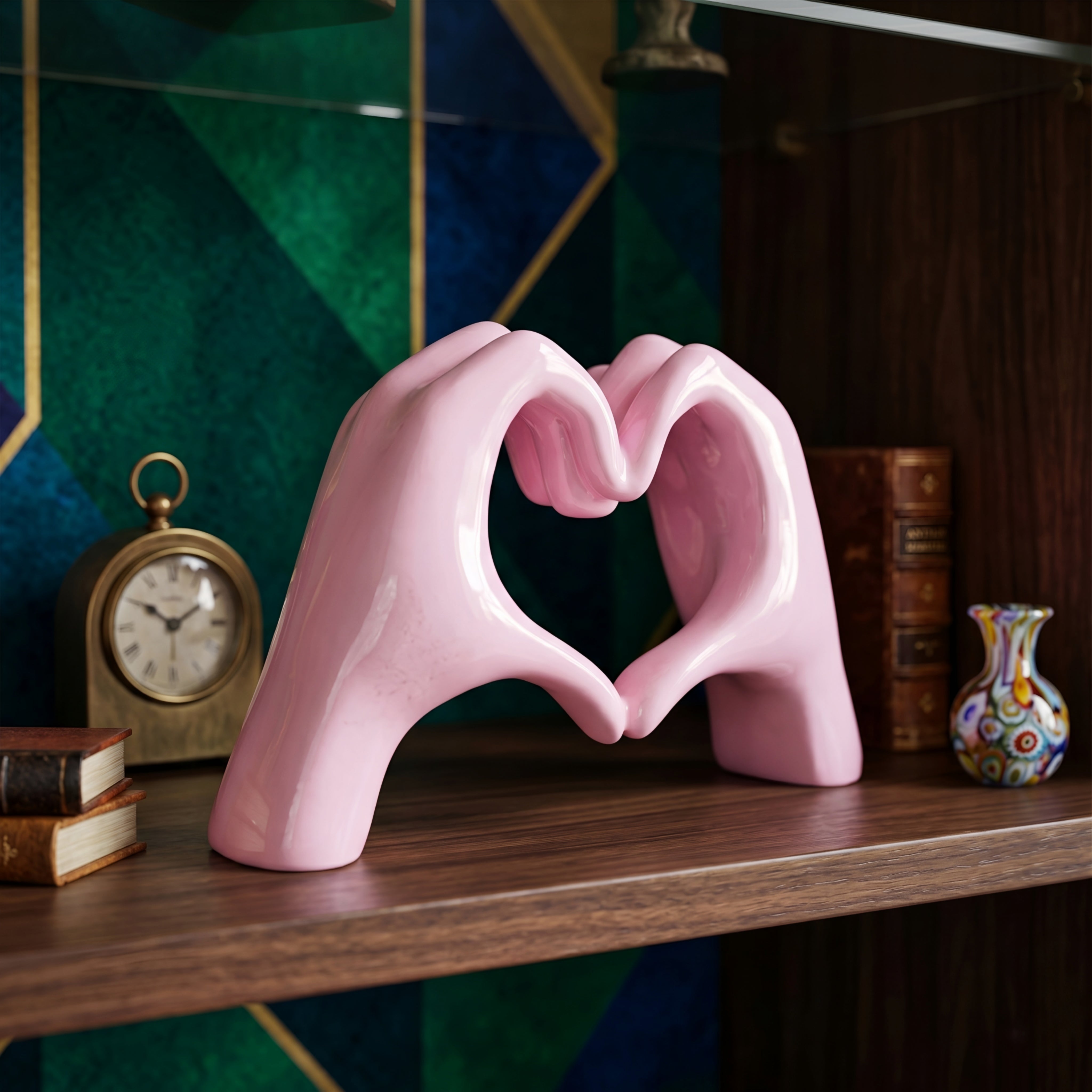 Coralie Heart Hands Sculpture – Modern Decorative Pink Ceramic Love Figurine Home Decor