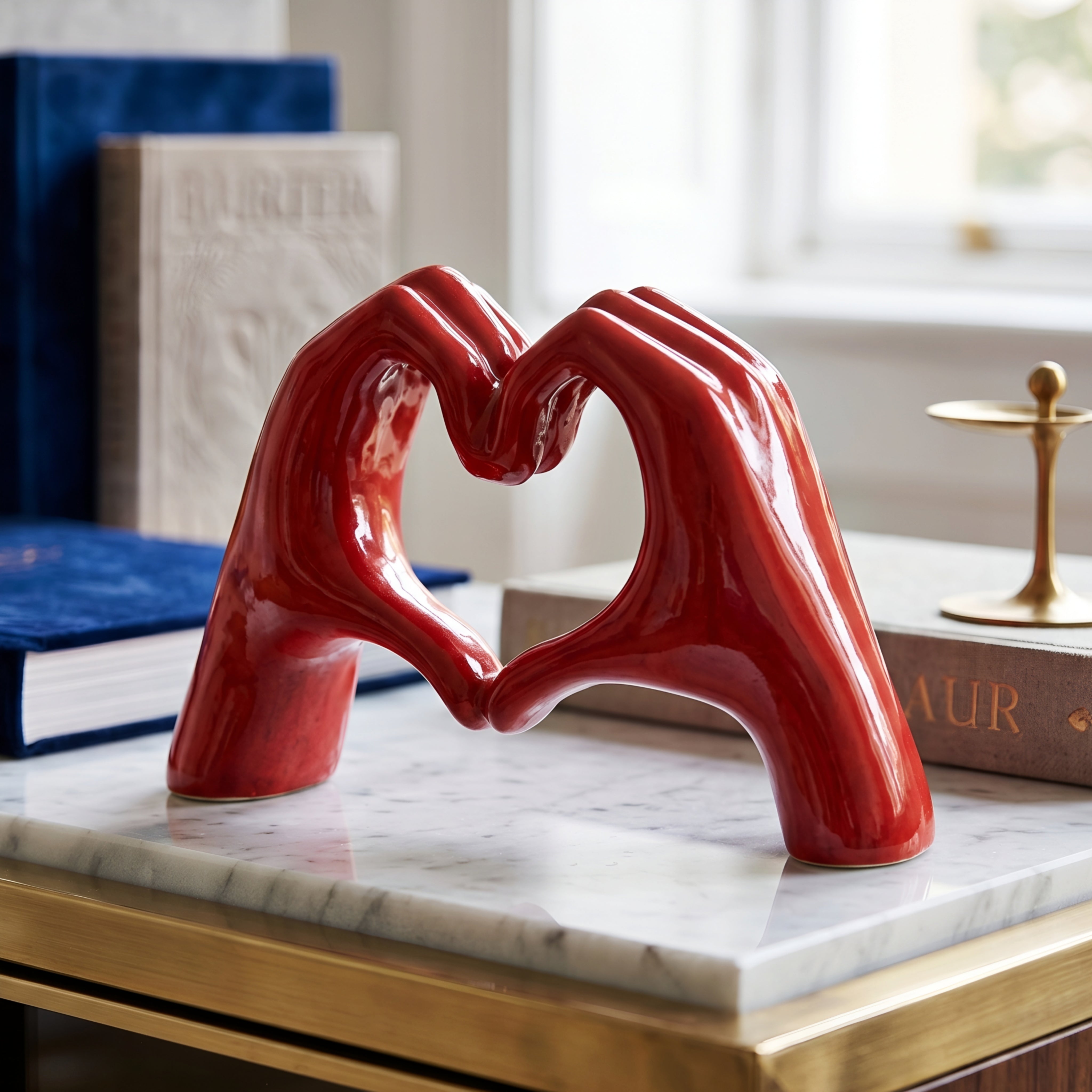 Coralie Heart Hands Sculpture – Modern Decorative Pink Ceramic Love Figurine Home Decor