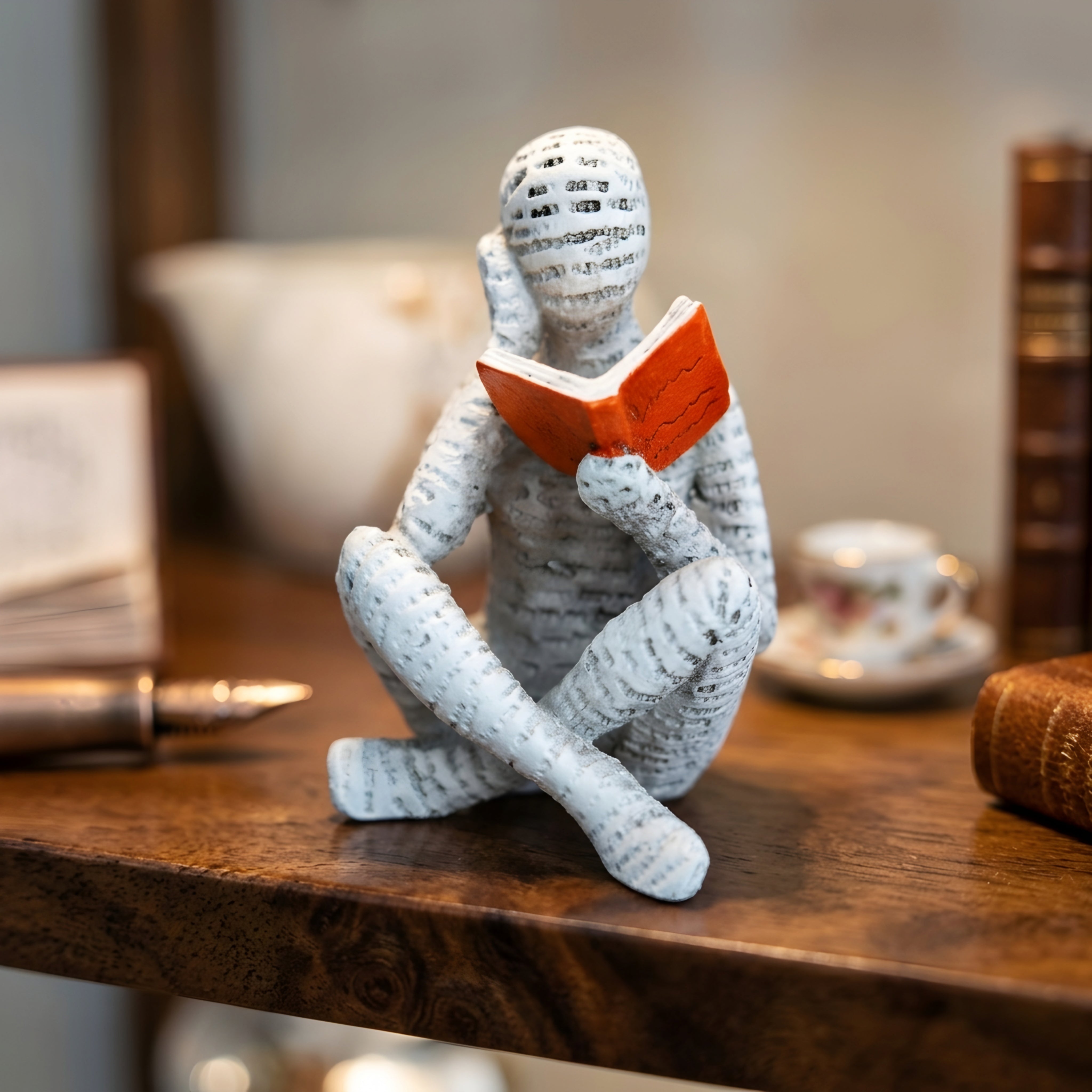 Legara Reading Woman Statue – White Resin Bookshelf Decorative Figure Living Room Bedroom Home Decor