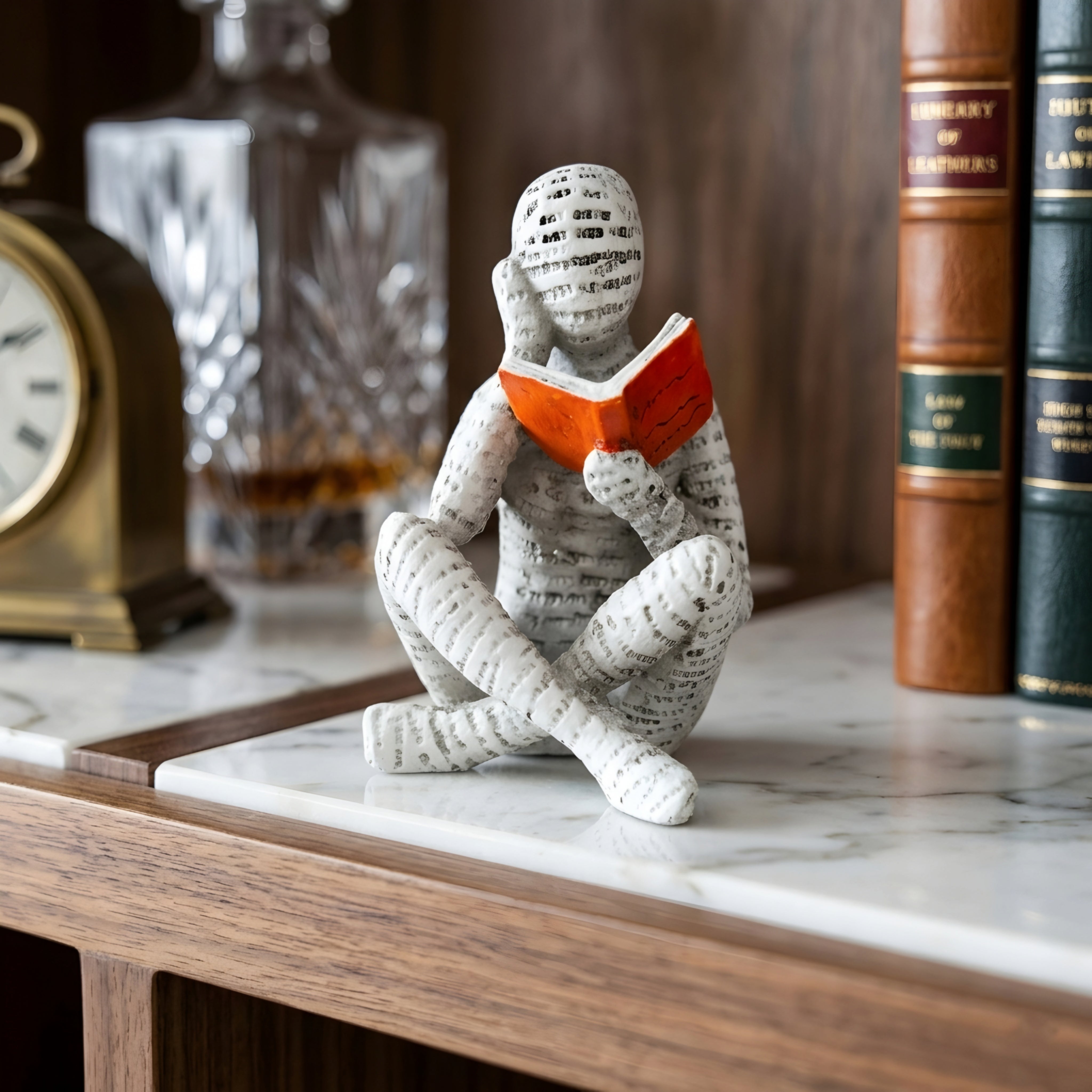 Legara Reading Woman Statue – White Resin Bookshelf Decorative Figure Living Room Bedroom Home Decor