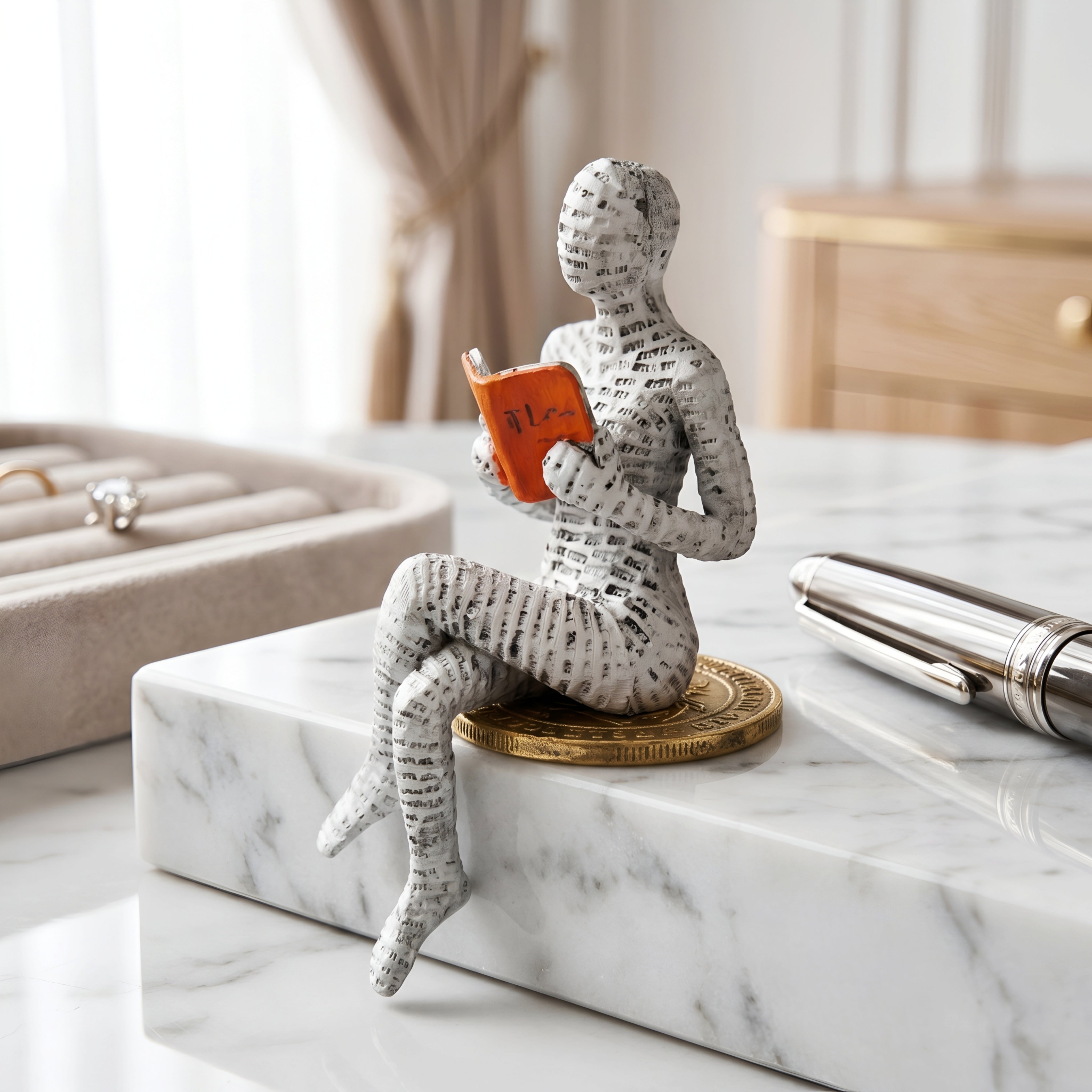 Legara Reading Woman Statue – White Resin Bookshelf Decorative Figure Living Room Bedroom Home Decor