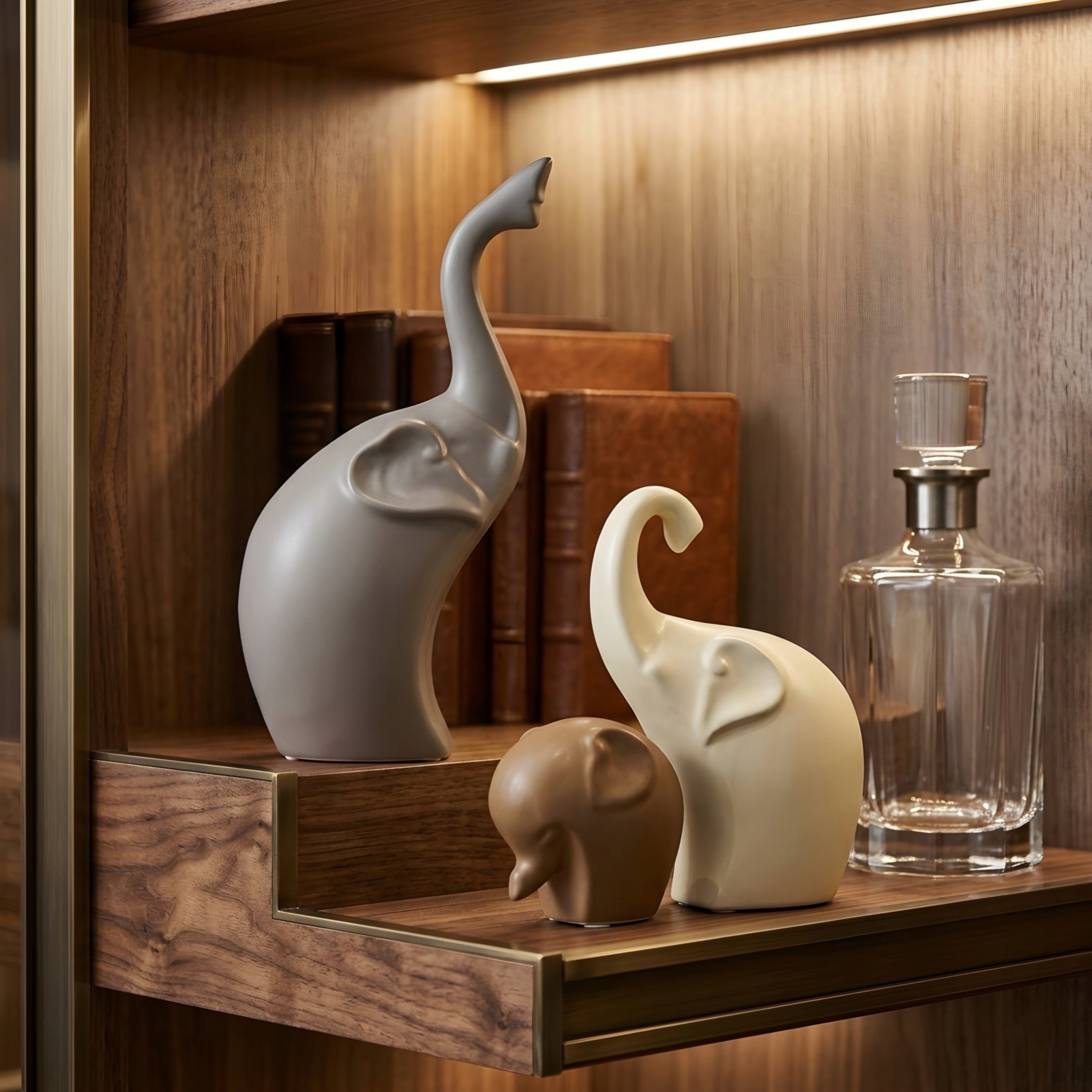 Zephara Elephant Sculpture Set – Modern Ceramic Home Decor Figurines Living Room Bedroom Shelves