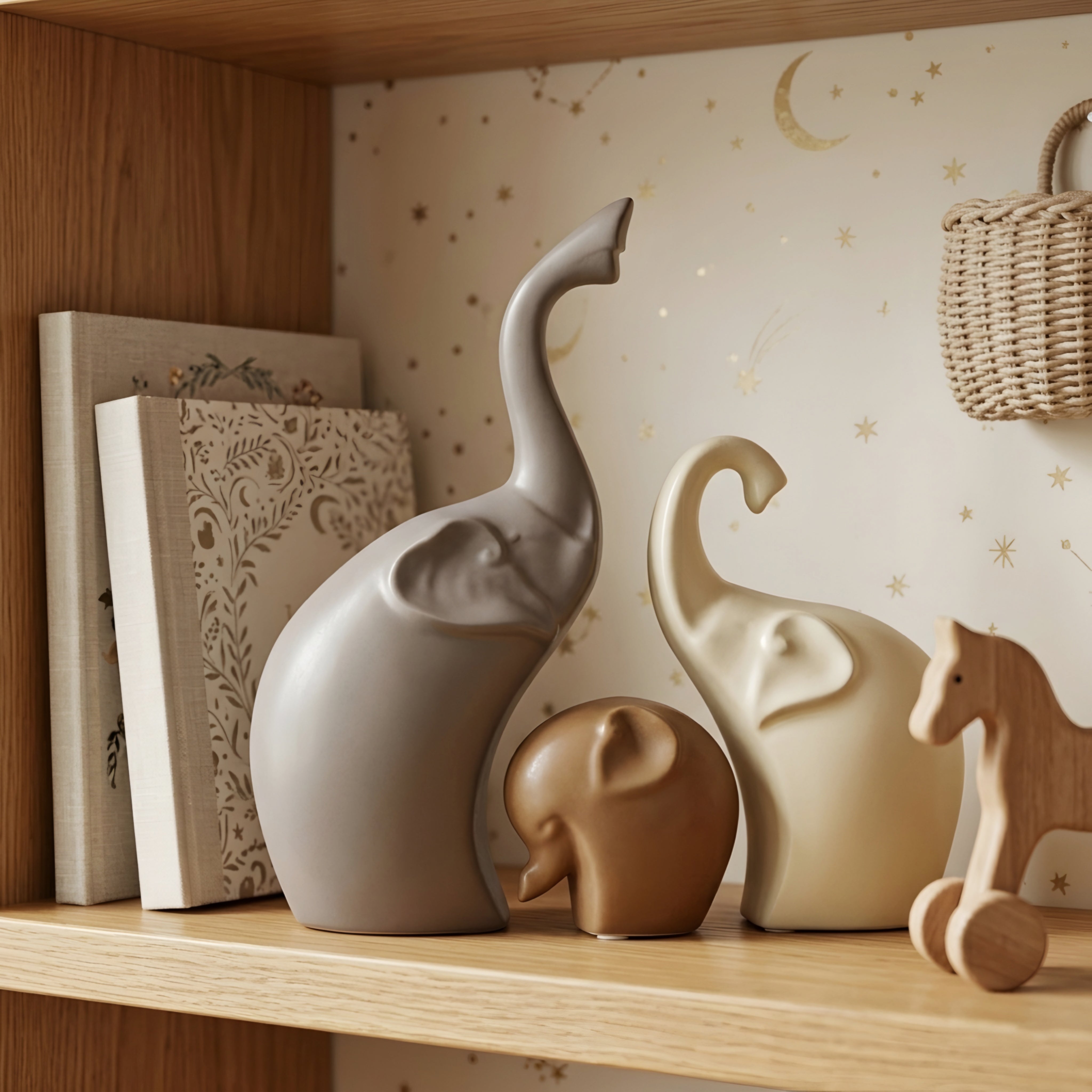 Zephara Elephant Sculpture Set – Modern Ceramic Home Decor Figurines Living Room Bedroom Shelves