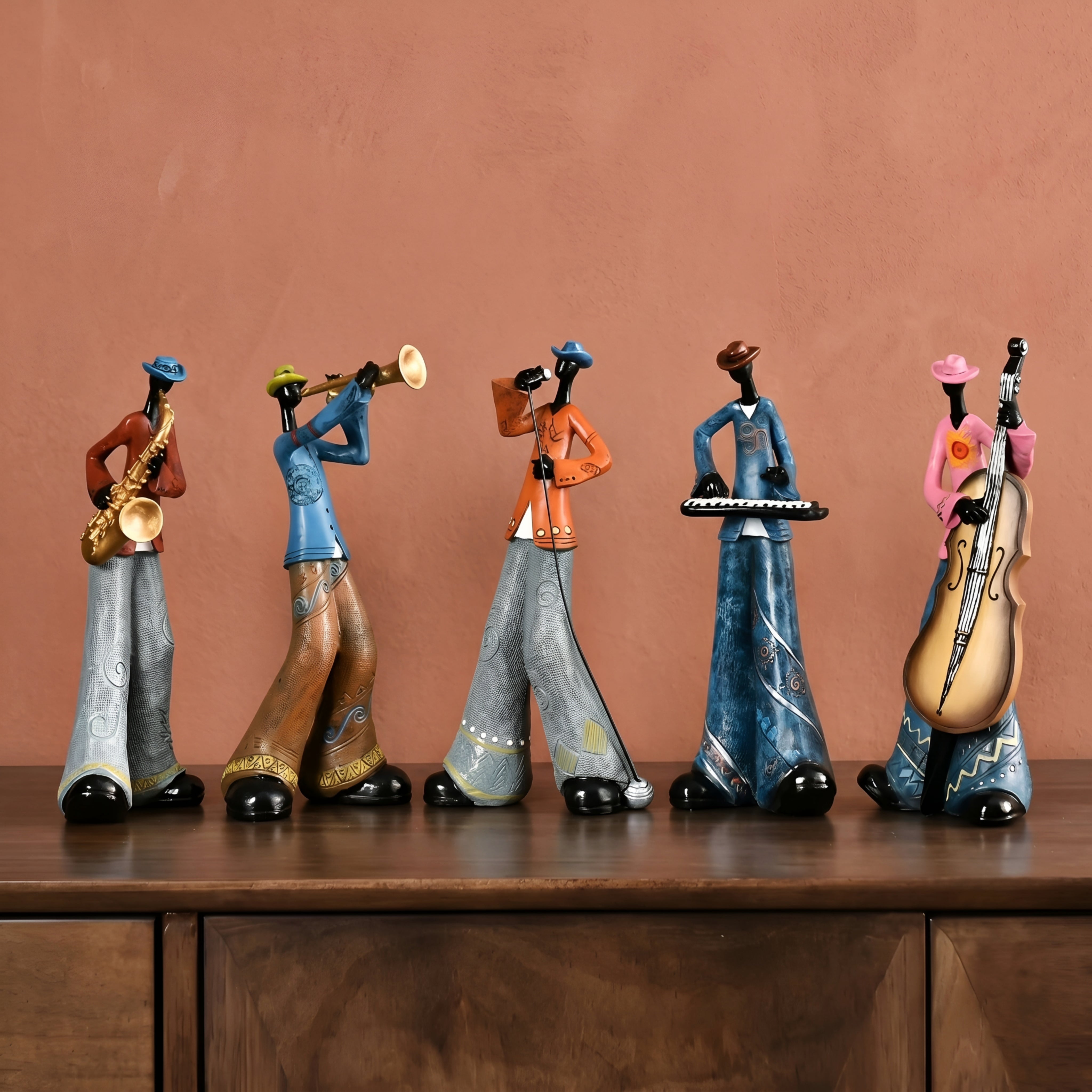 Rhapsody Jazz Band Resin Sculpture Set – Handpainted Musician Figurines Home Decor Living Room Table
