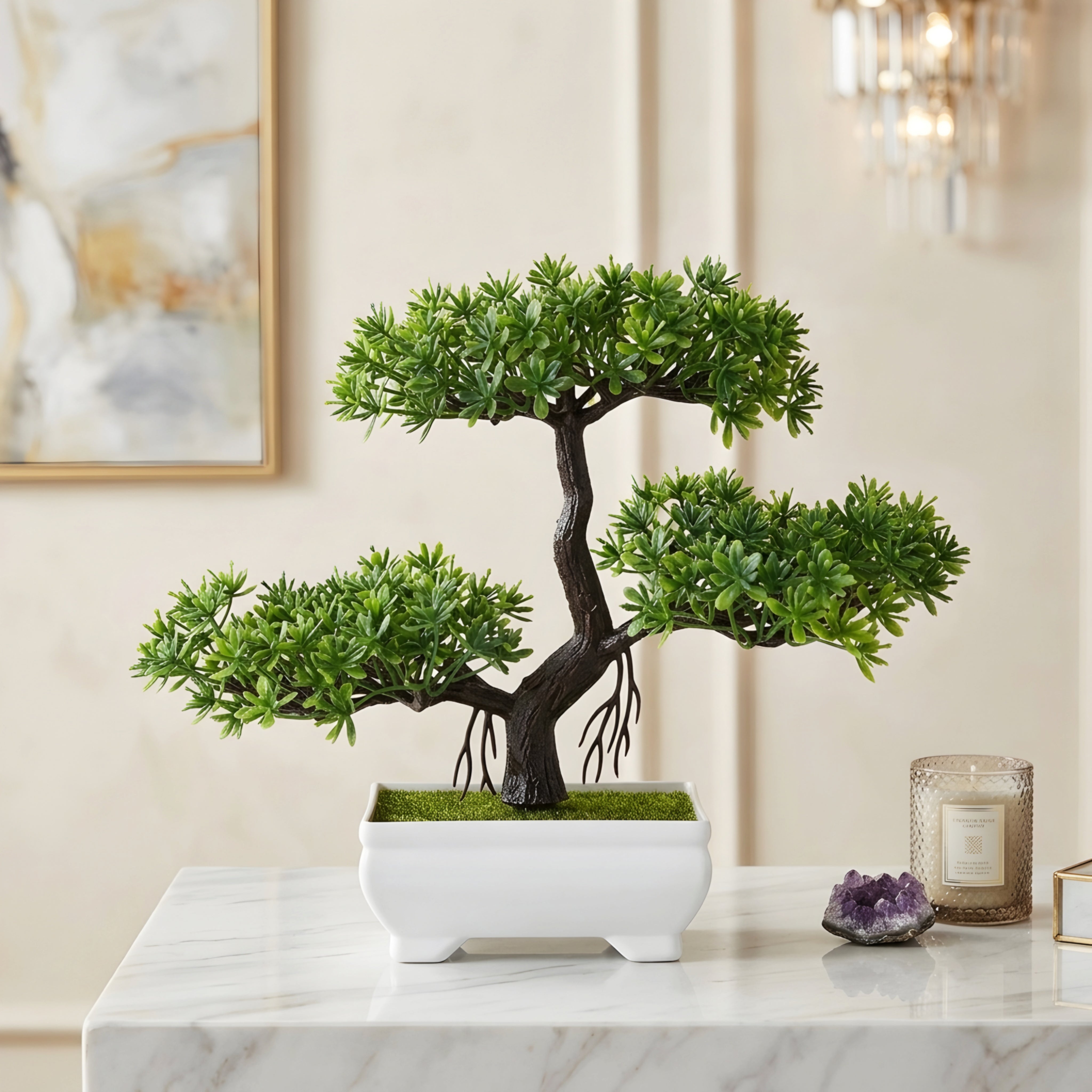 Zensai Bonsai Tree Decor – Artificial Mini Pine Desk Plant Living Room Bedroom Office Decorative