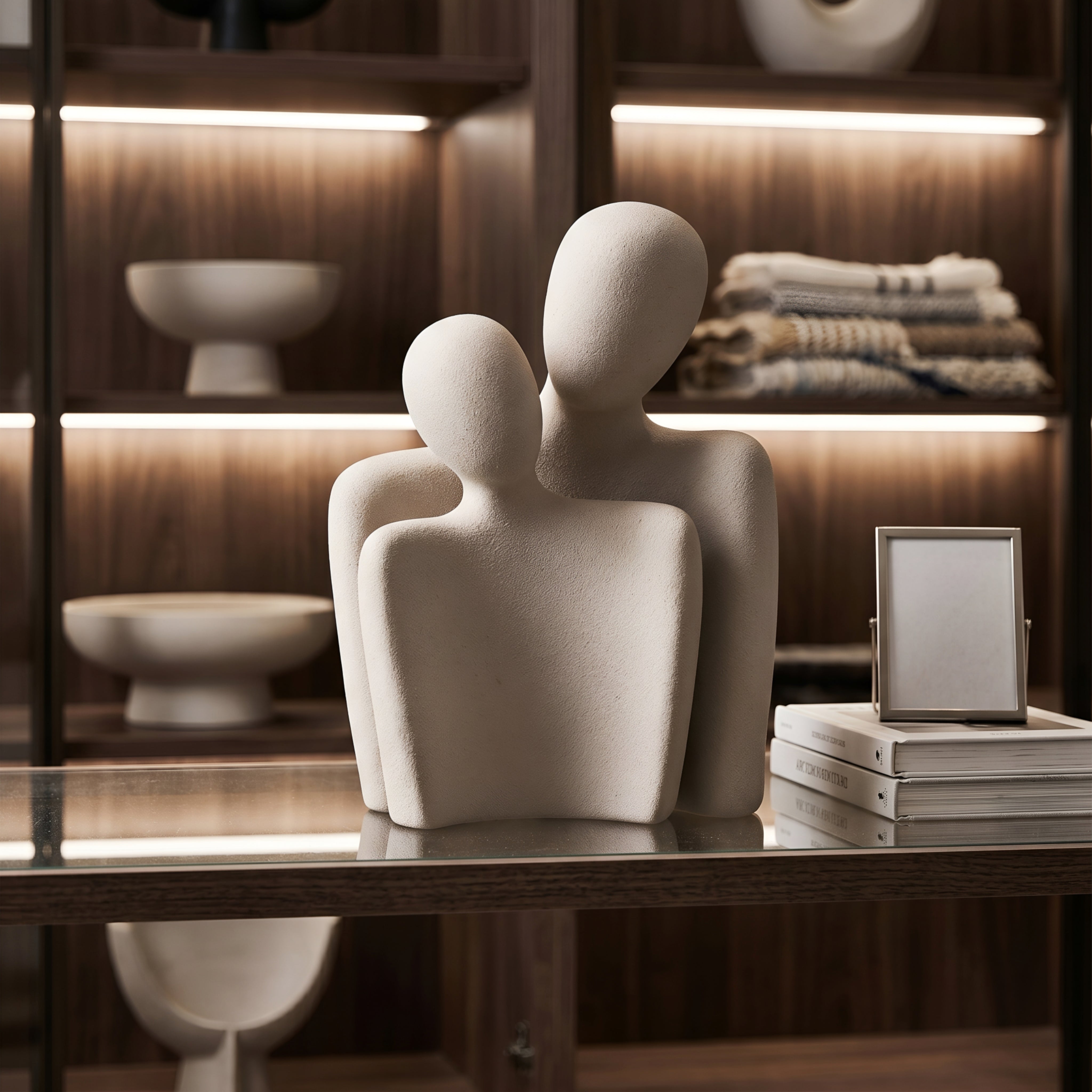 Olvara Couple Figurine – White Ceramic Decorative Sculpture Living Room Bedroom Tabletop Decor