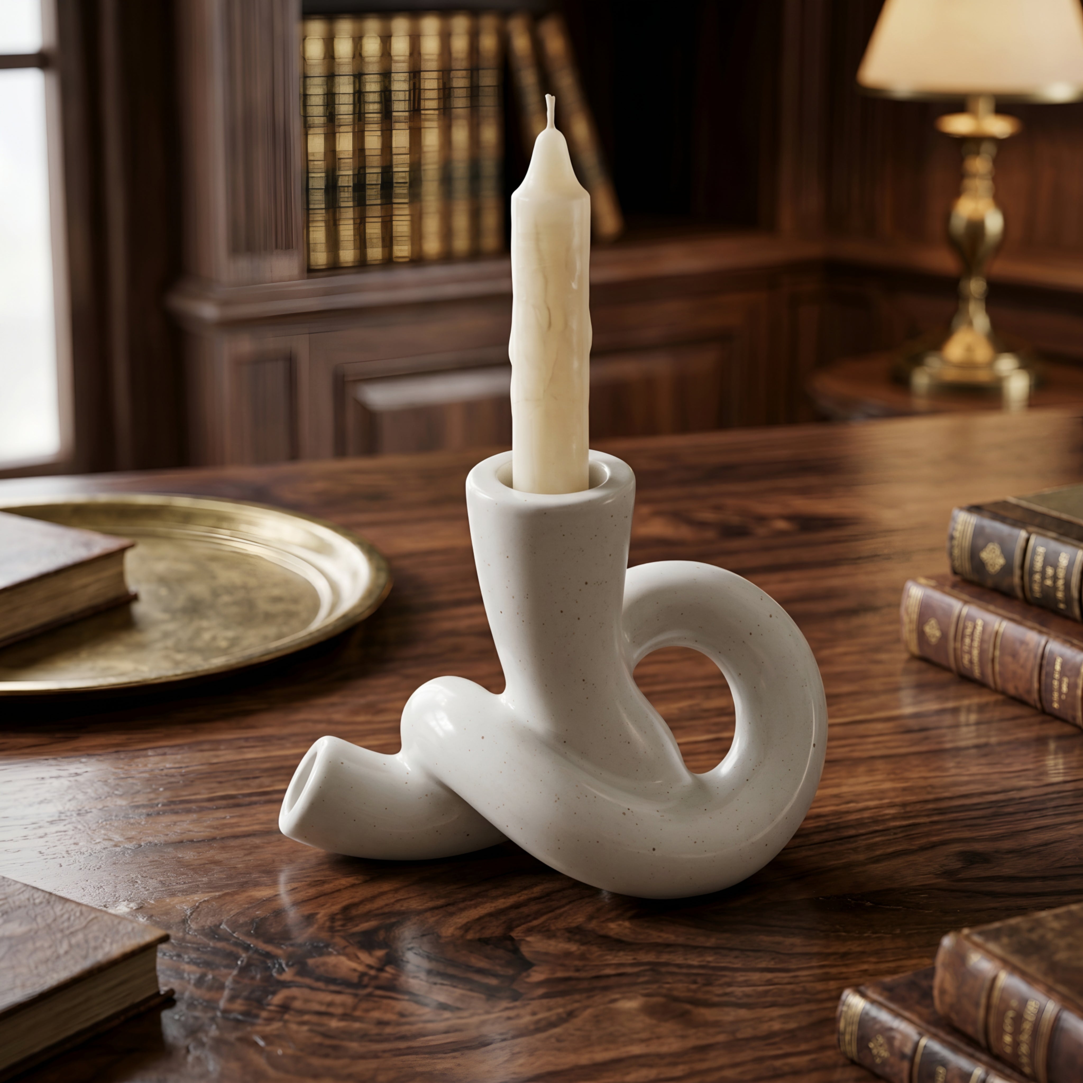 Knotera Ceramic Candle Holder – Modern White Sculptural Decorative Centerpiece Living Room Table