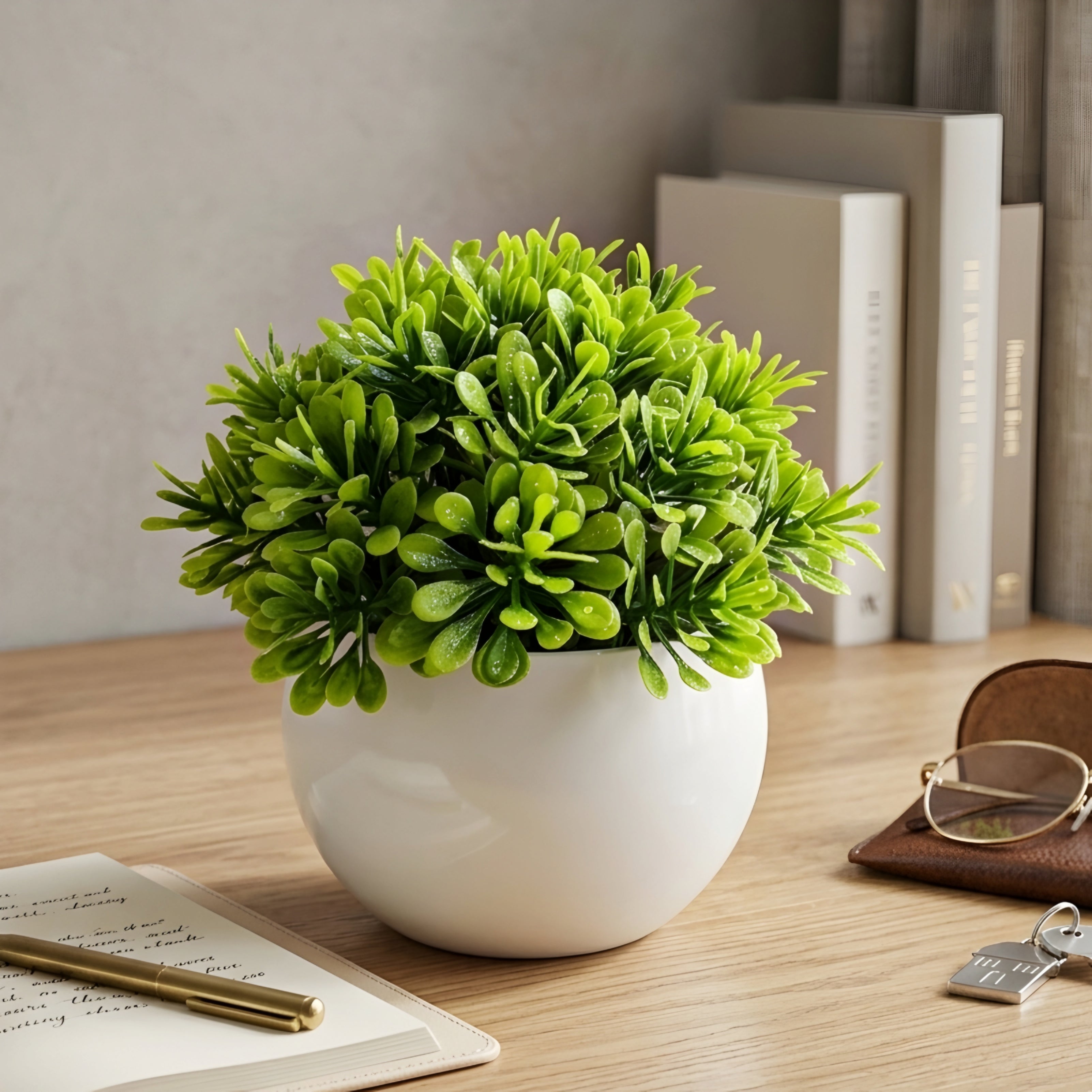 Fernwick Potted Faux Plant – Artificial Boxwood Bonsai Decorative Greenery Office Desk Living Room