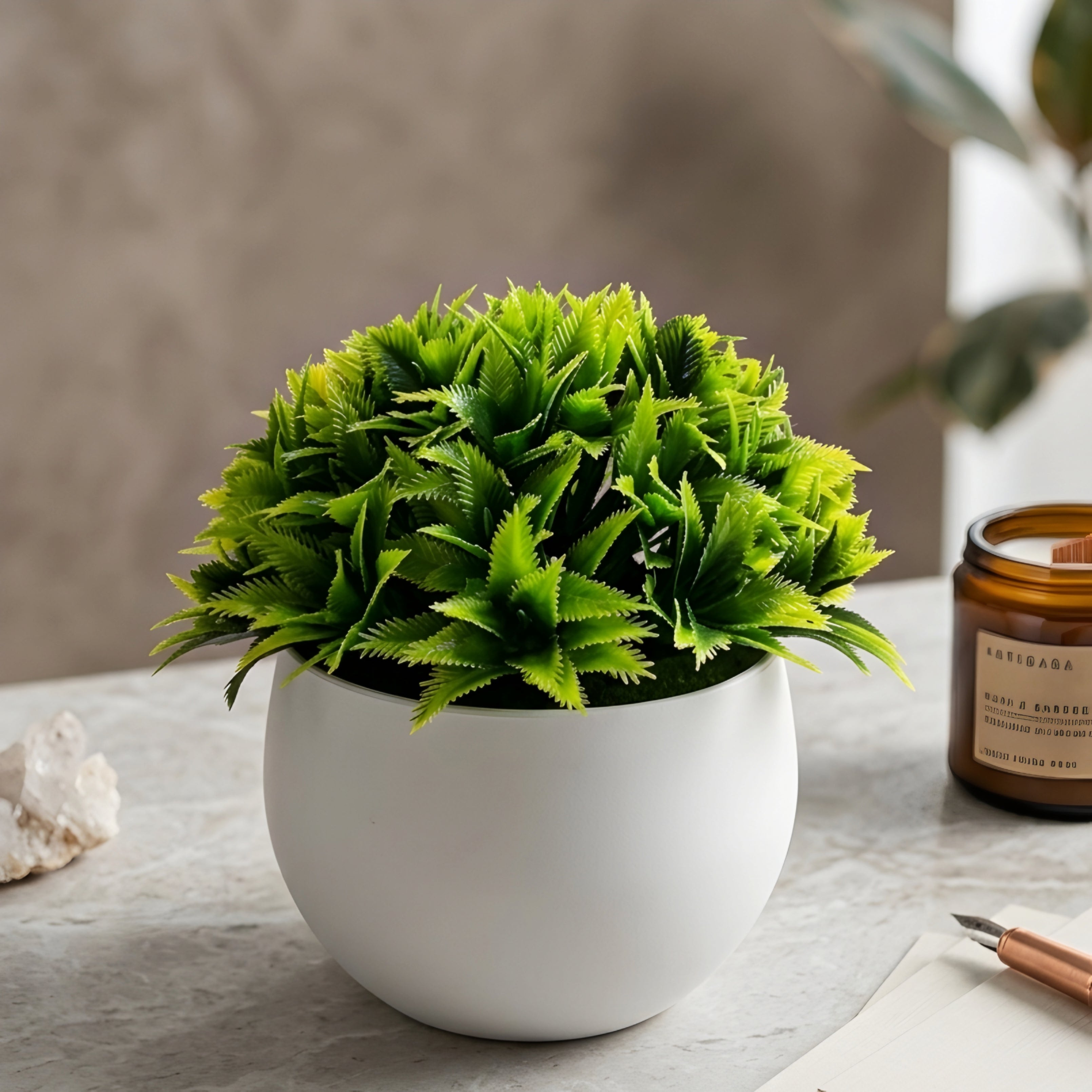 Fernwick Potted Faux Plant – Artificial Boxwood Bonsai Decorative Greenery Office Desk Living Room