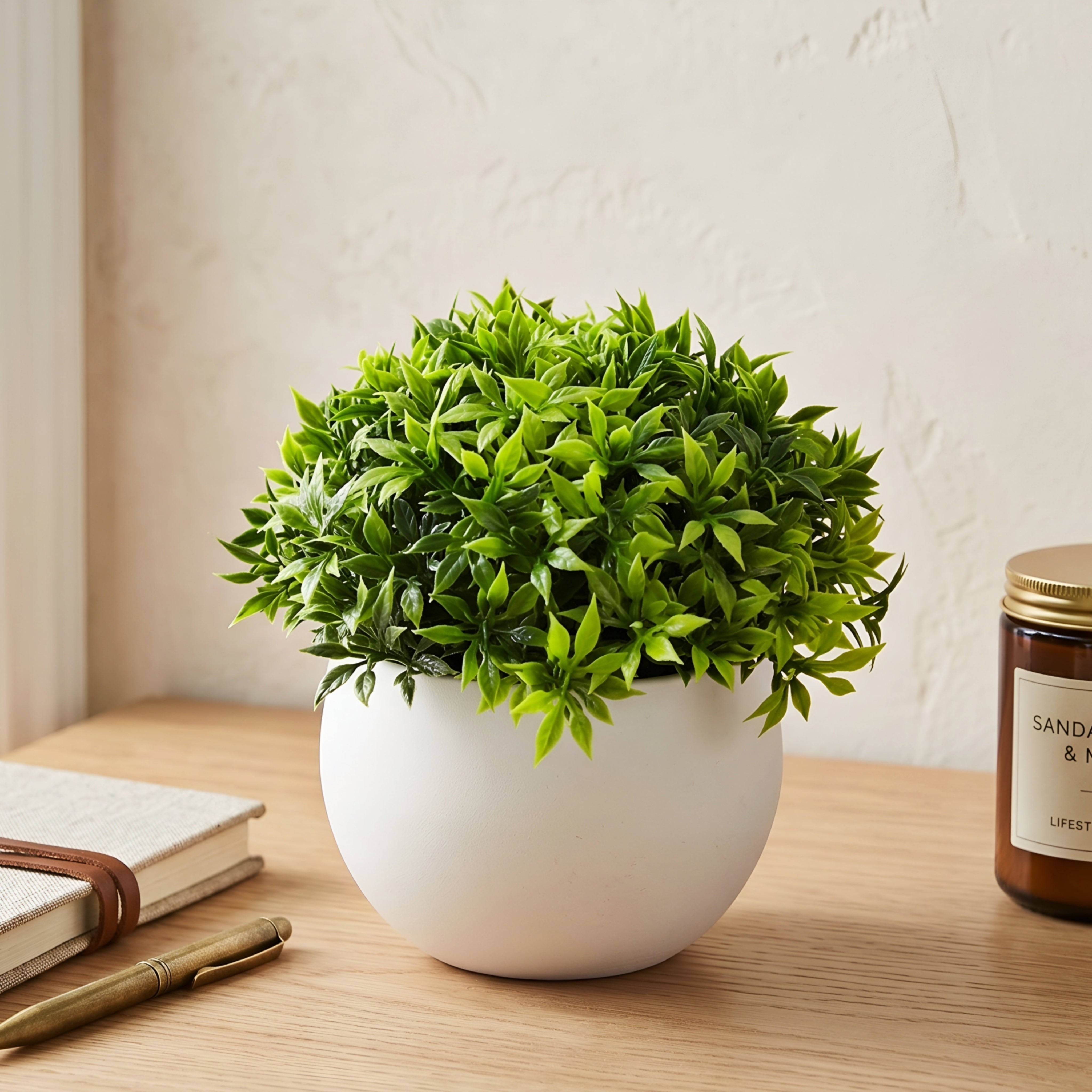 Fernwick Potted Faux Plant – Artificial Boxwood Bonsai Decorative Greenery Office Desk Living Room