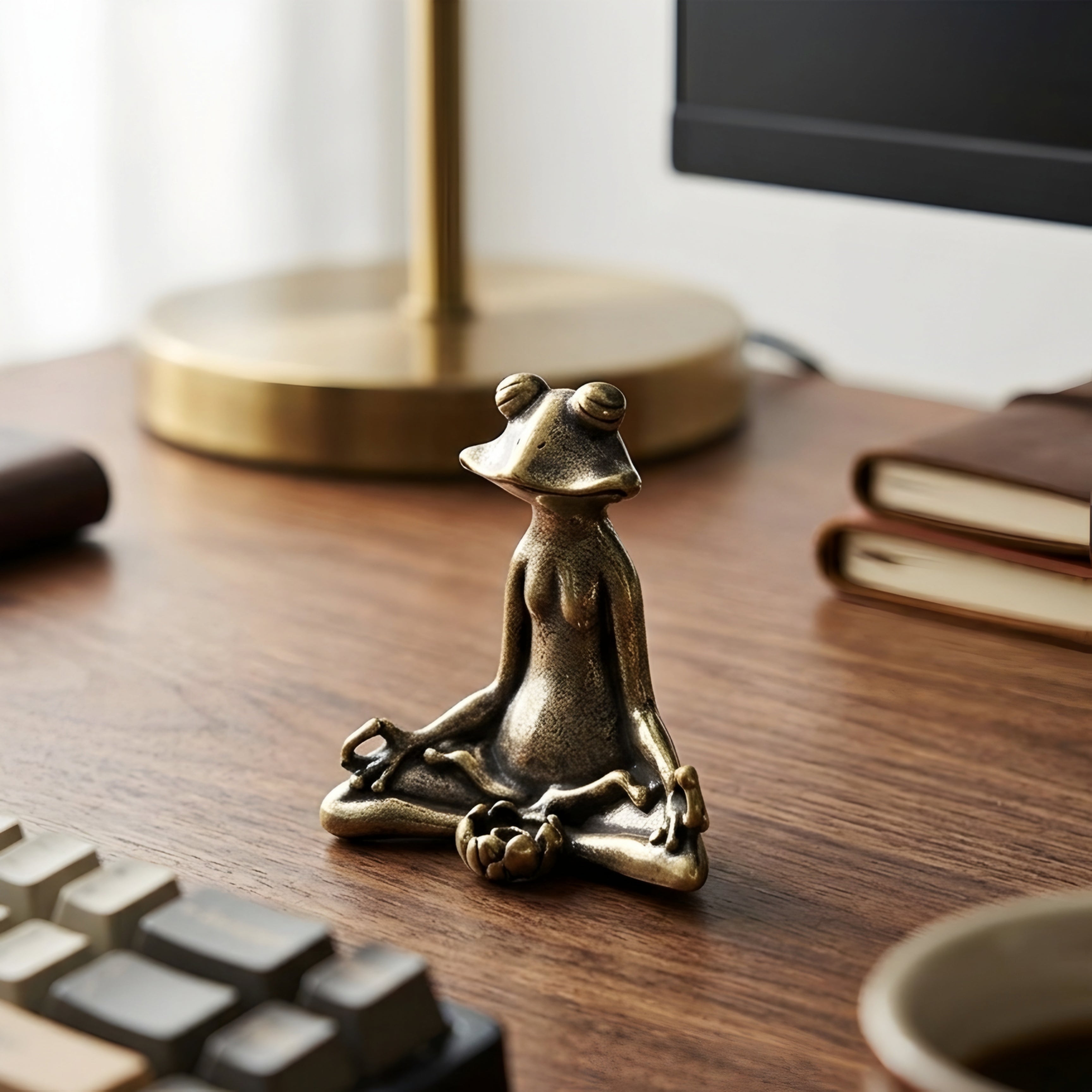 Zephren Meditation Frog Figurine – Bronze Yoga Frog Statue Decorative Home Decor Accent Living Room Bedroom