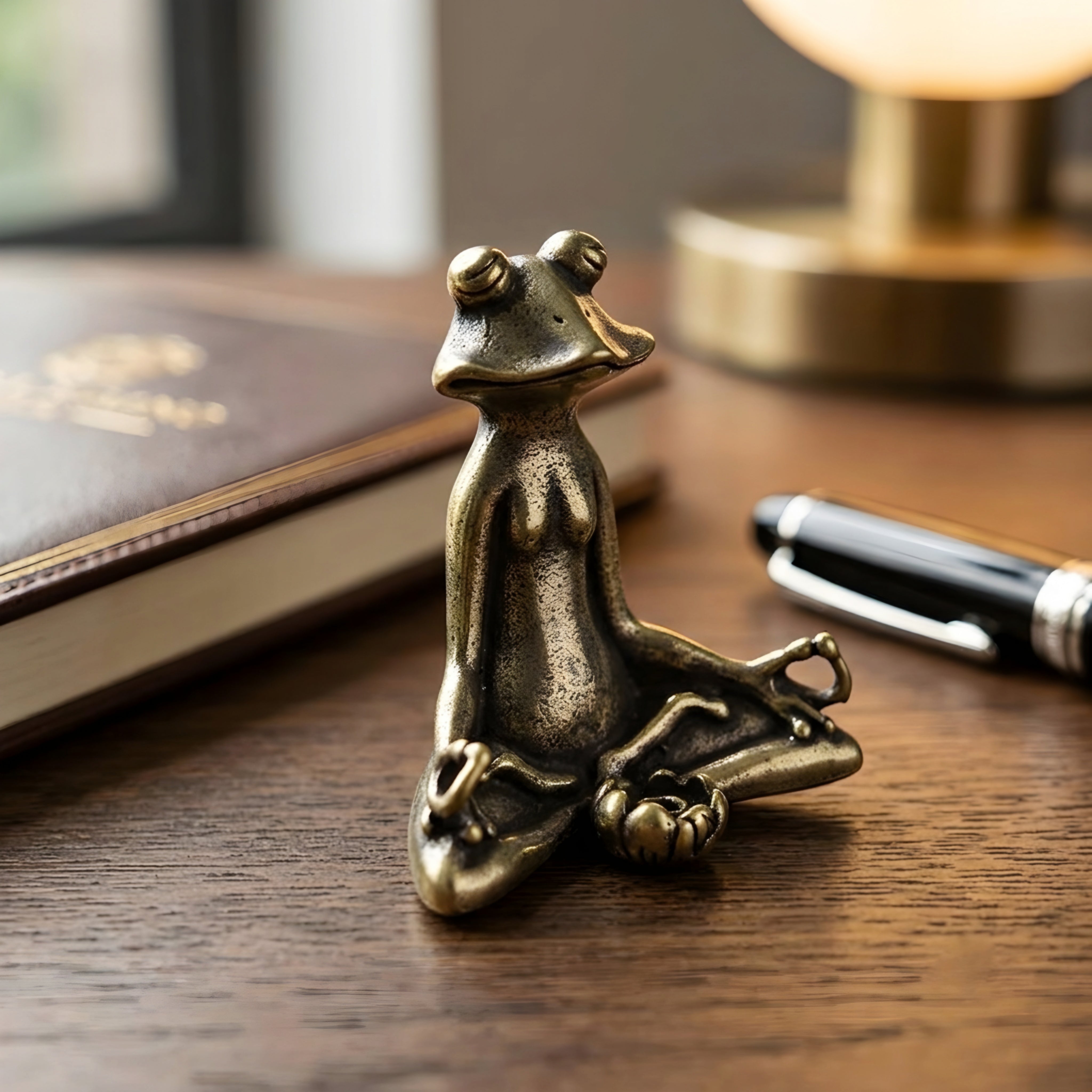 Zephren Meditation Frog Figurine – Bronze Yoga Frog Statue Decorative Home Decor Accent Living Room Bedroom