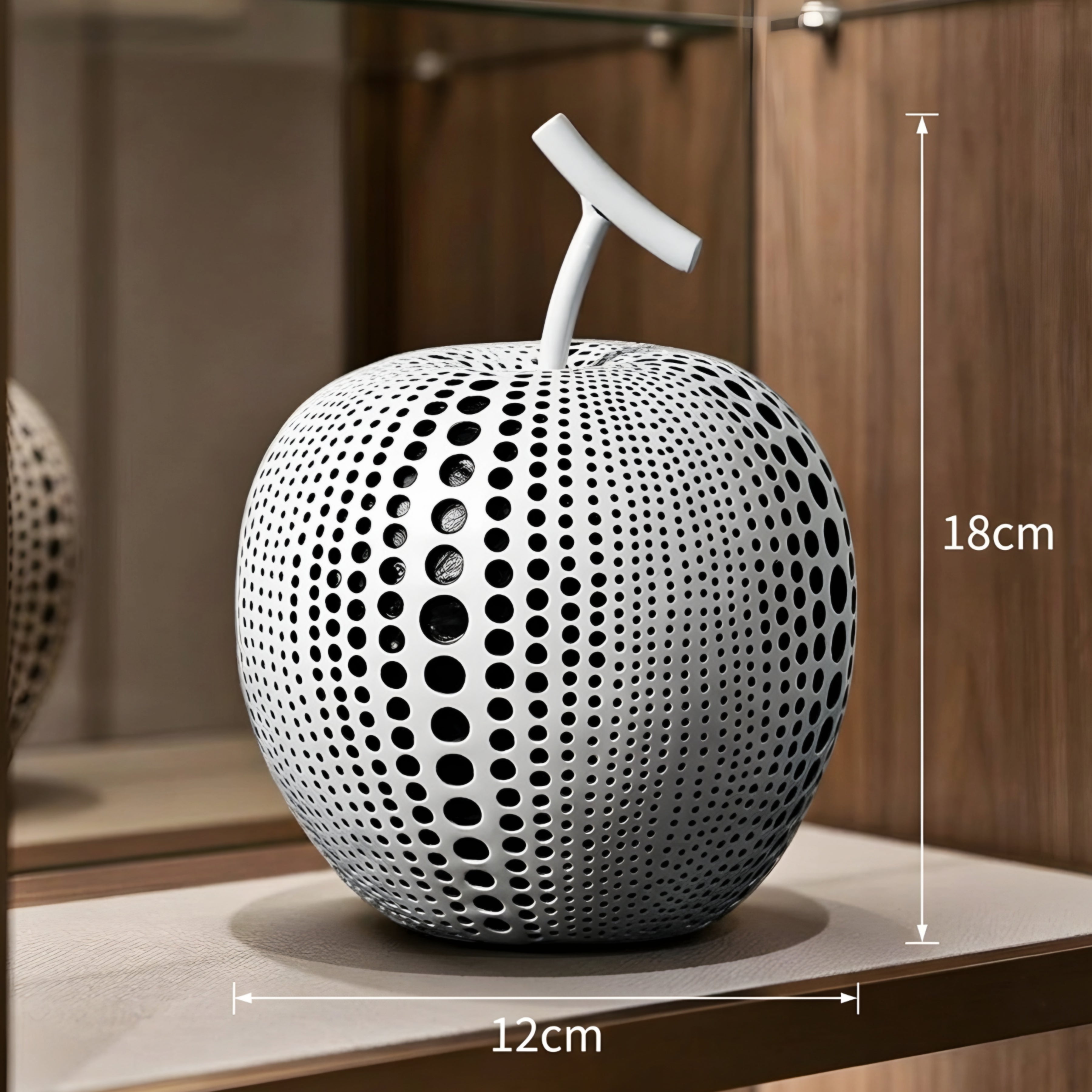 Pixelo Apple Sculpture – Modern Decorative Black Metal Dot Pattern Fruit Accent Decor Living Room