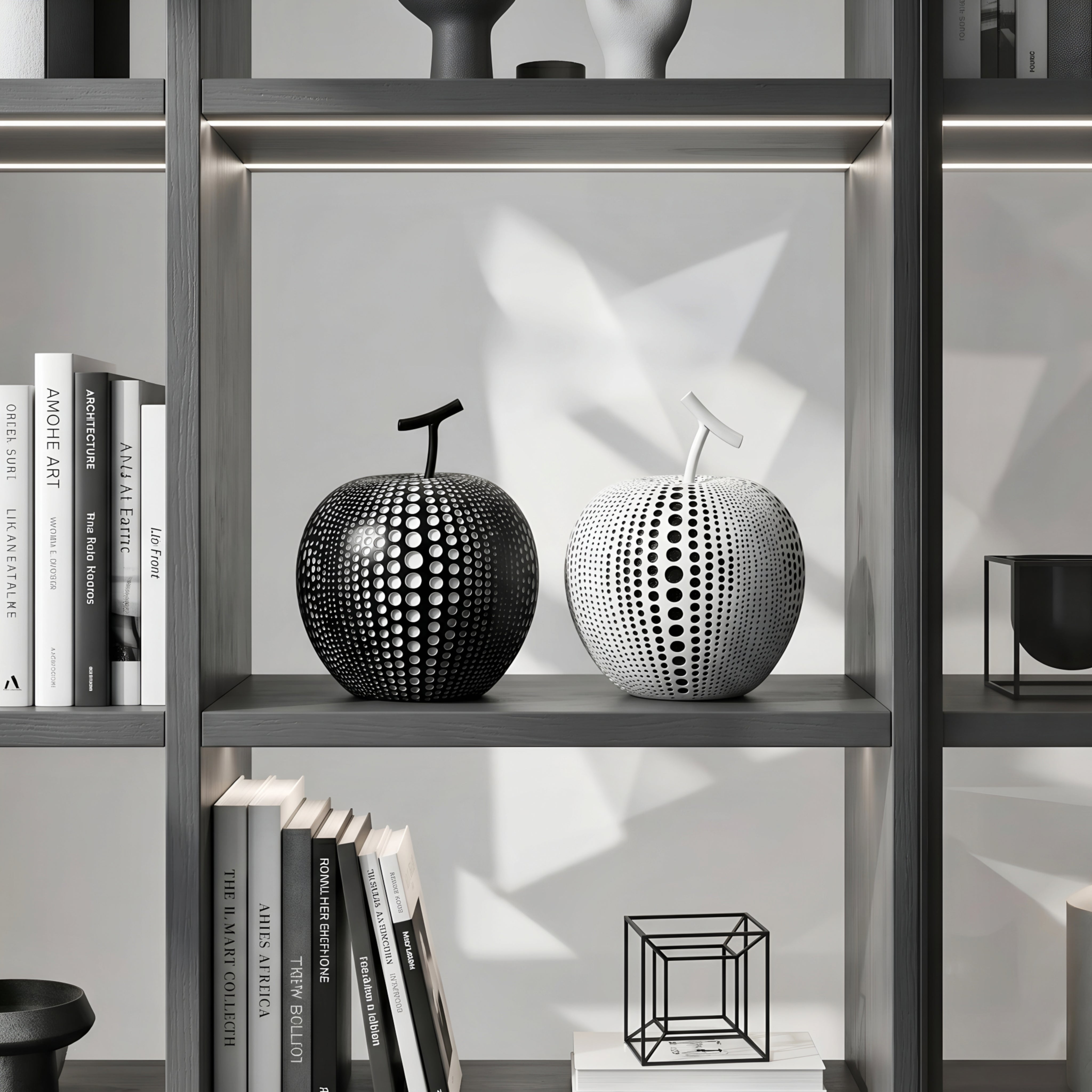 Pixelo Apple Sculpture – Modern Decorative Black Metal Dot Pattern Fruit Accent Decor Living Room