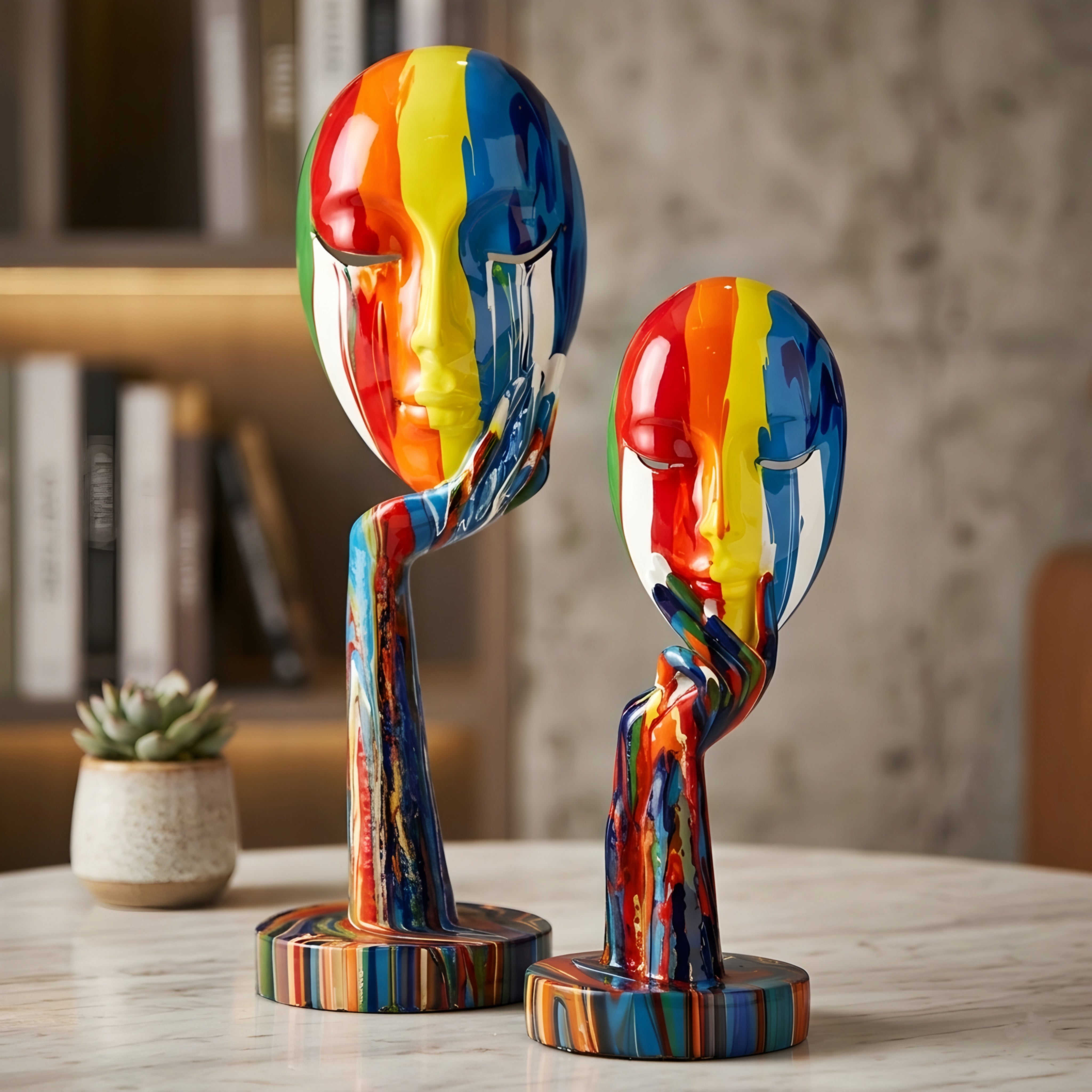 Prismara Abstract Face Sculpture – Modern Colorful Decorative Art Statue Living Room Bedroom Decor