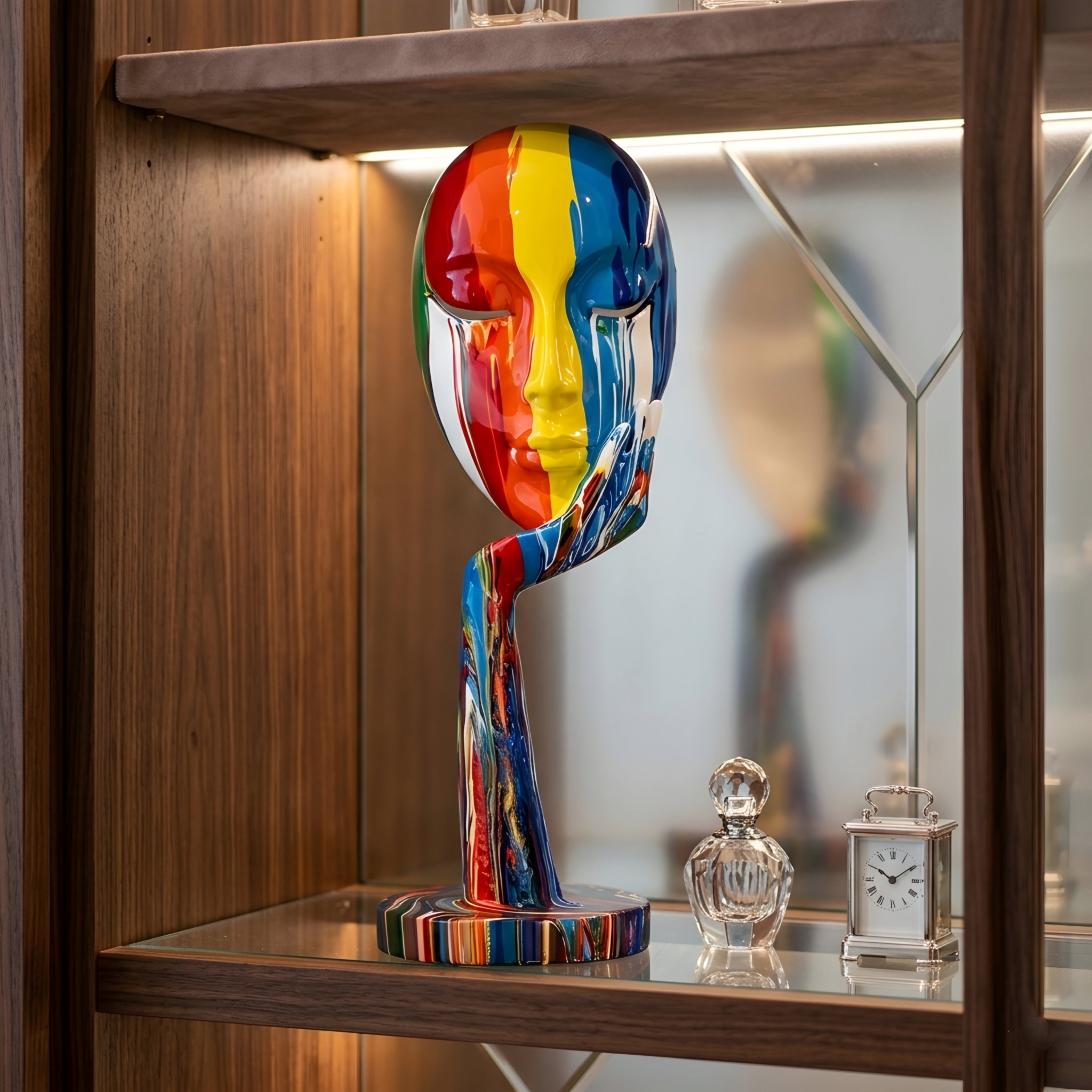 Prismara Abstract Face Sculpture – Modern Colorful Decorative Art Statue Living Room Bedroom Decor