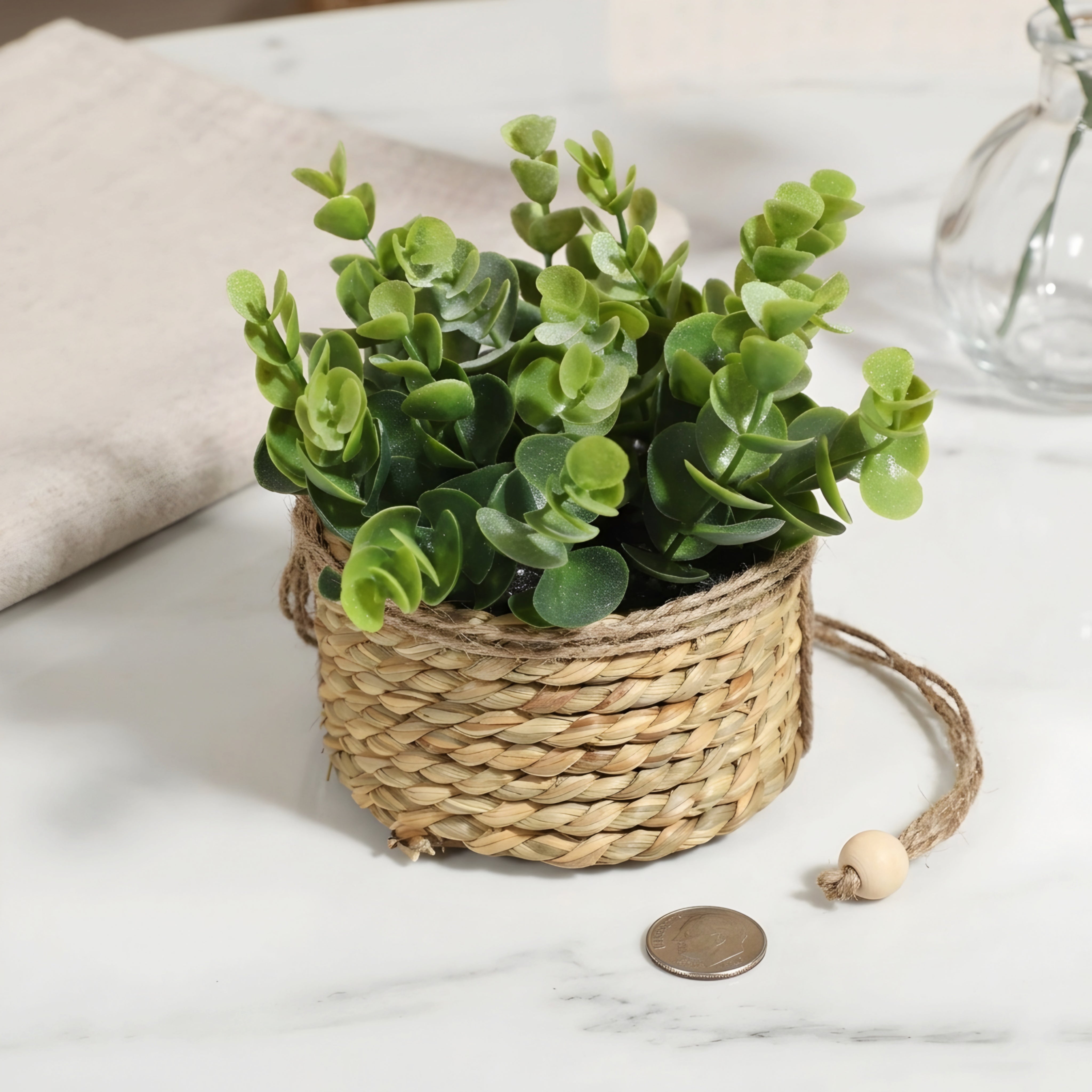 Verdora Hanging Plant Basket – Faux Eucalyptus Woven Seagrass Planter Boho Farmhouse Home Decor