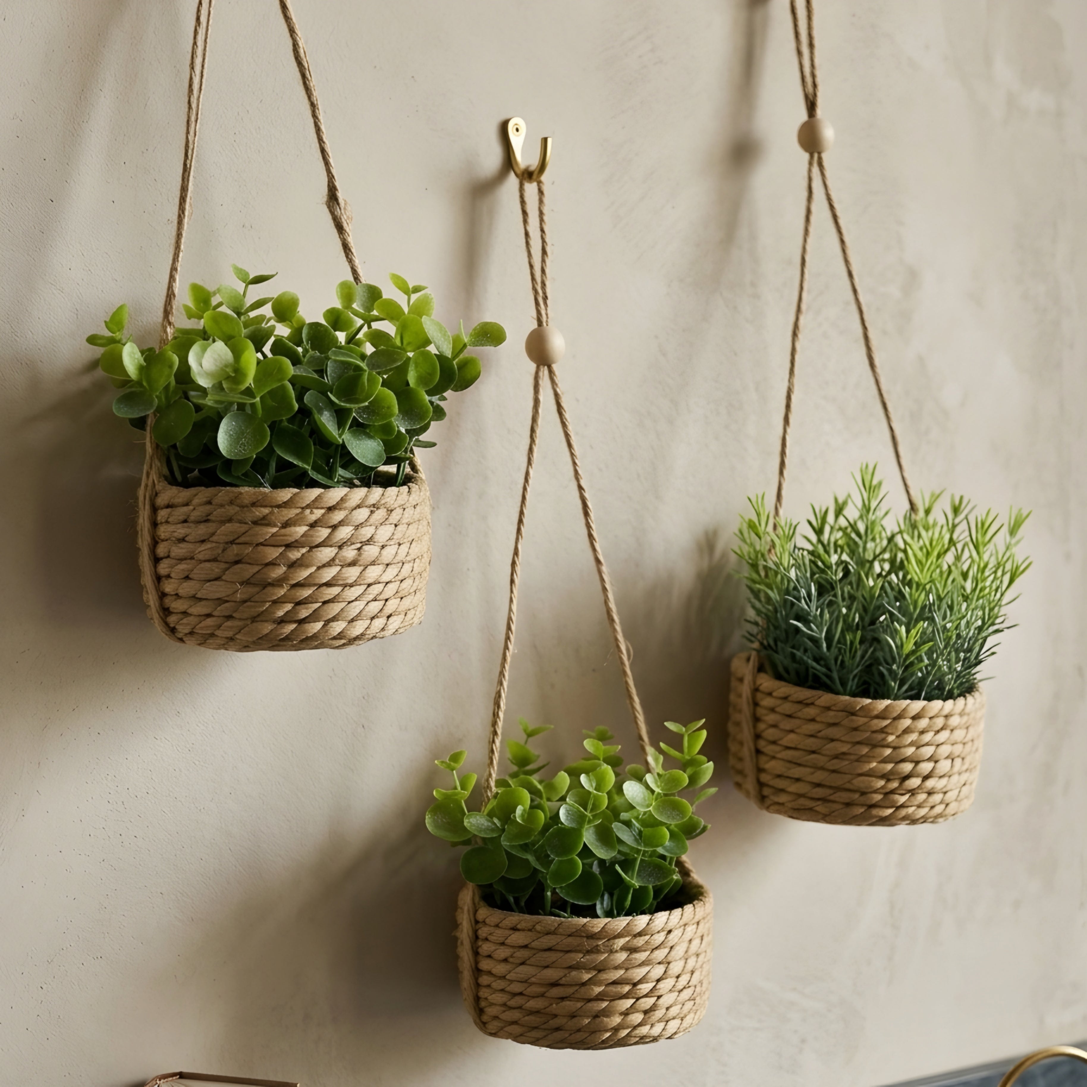 Verdora Hanging Plant Basket – Faux Eucalyptus Woven Seagrass Planter Boho Farmhouse Home Decor