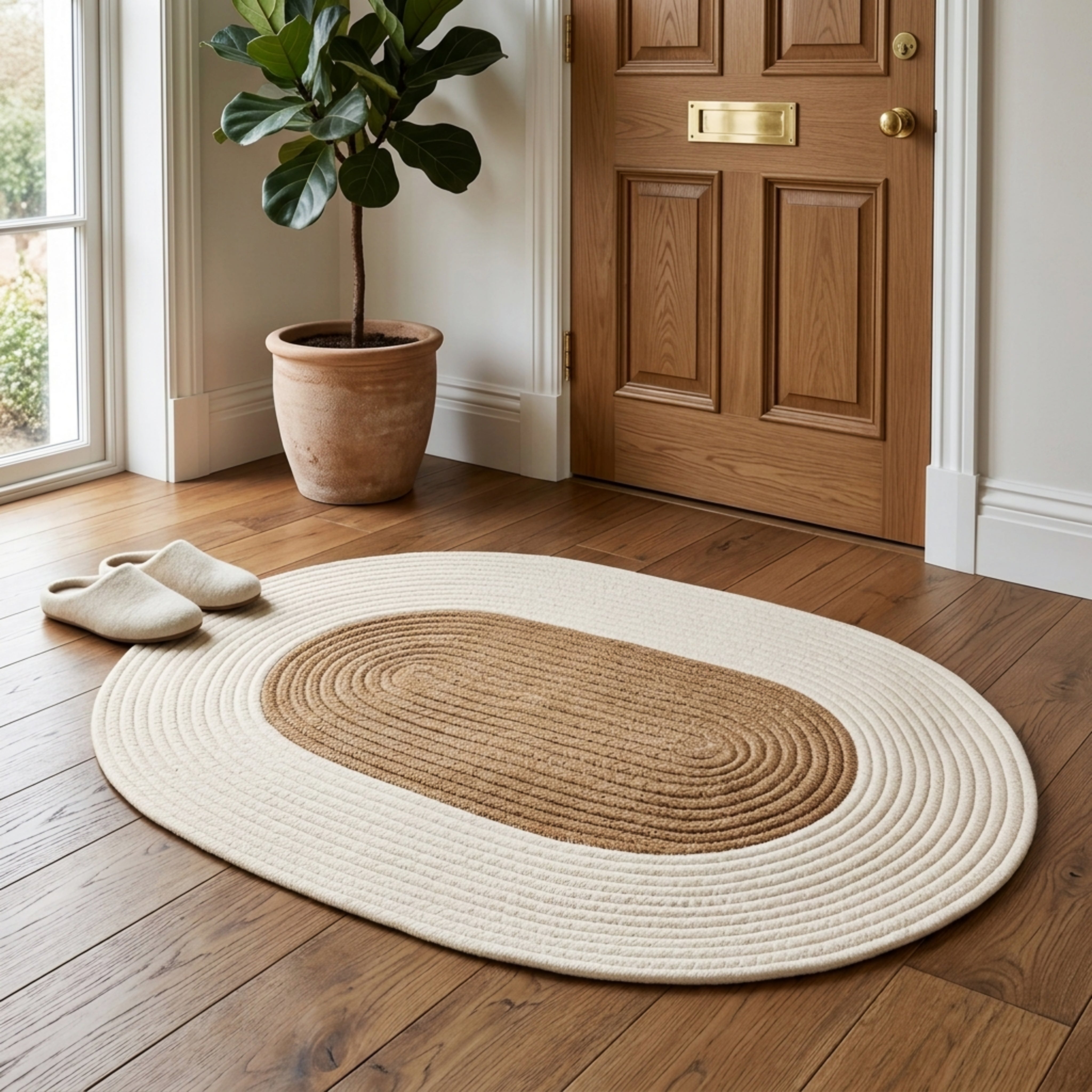 Coriso Oval Braided Rug – Natural Jute Cotton Woven Living Room Bedroom Floor Mat