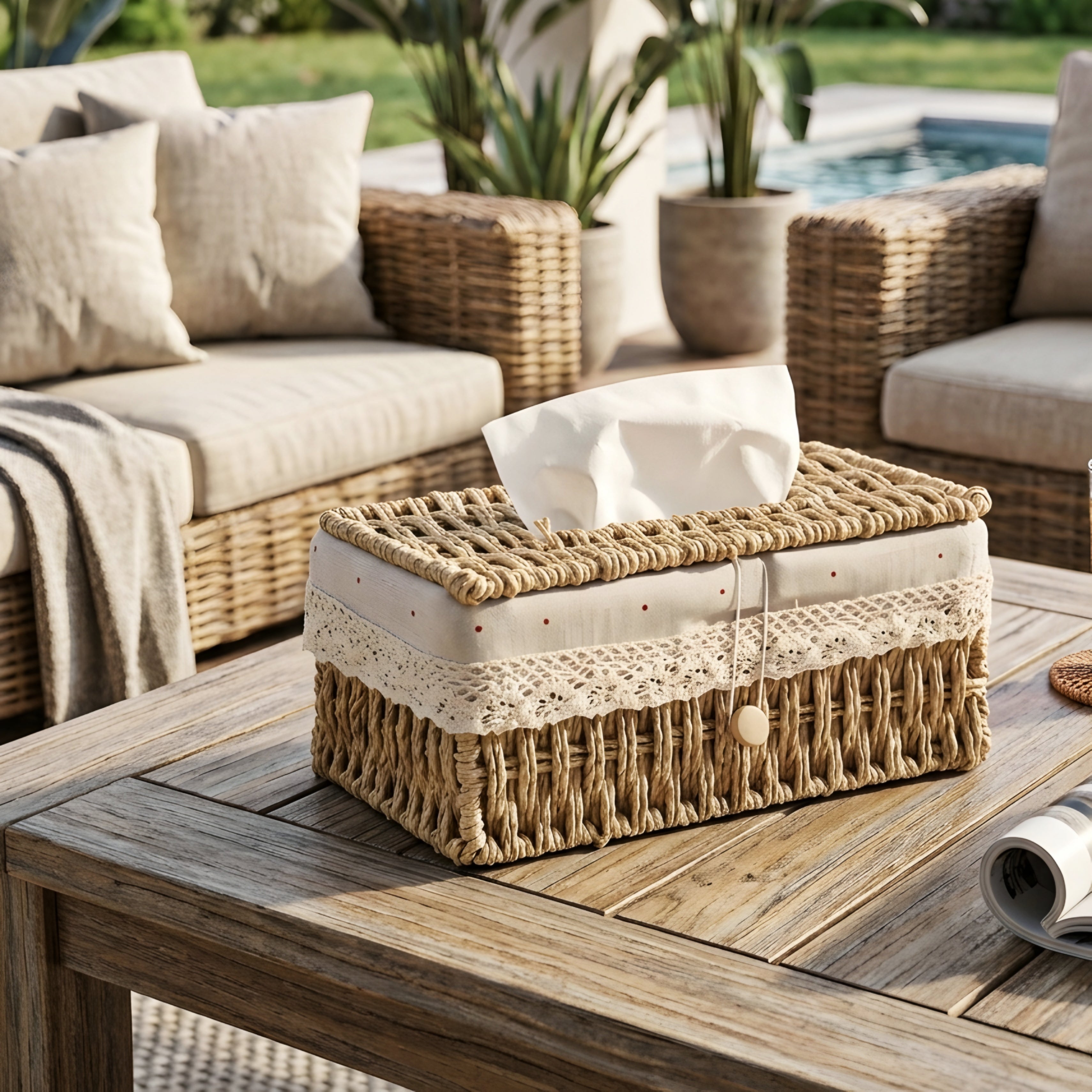 Calida Woven Tissue Box Cover – Handwoven Natural Seagrass Decorative Storage Bathroom Bedroom Organizer
