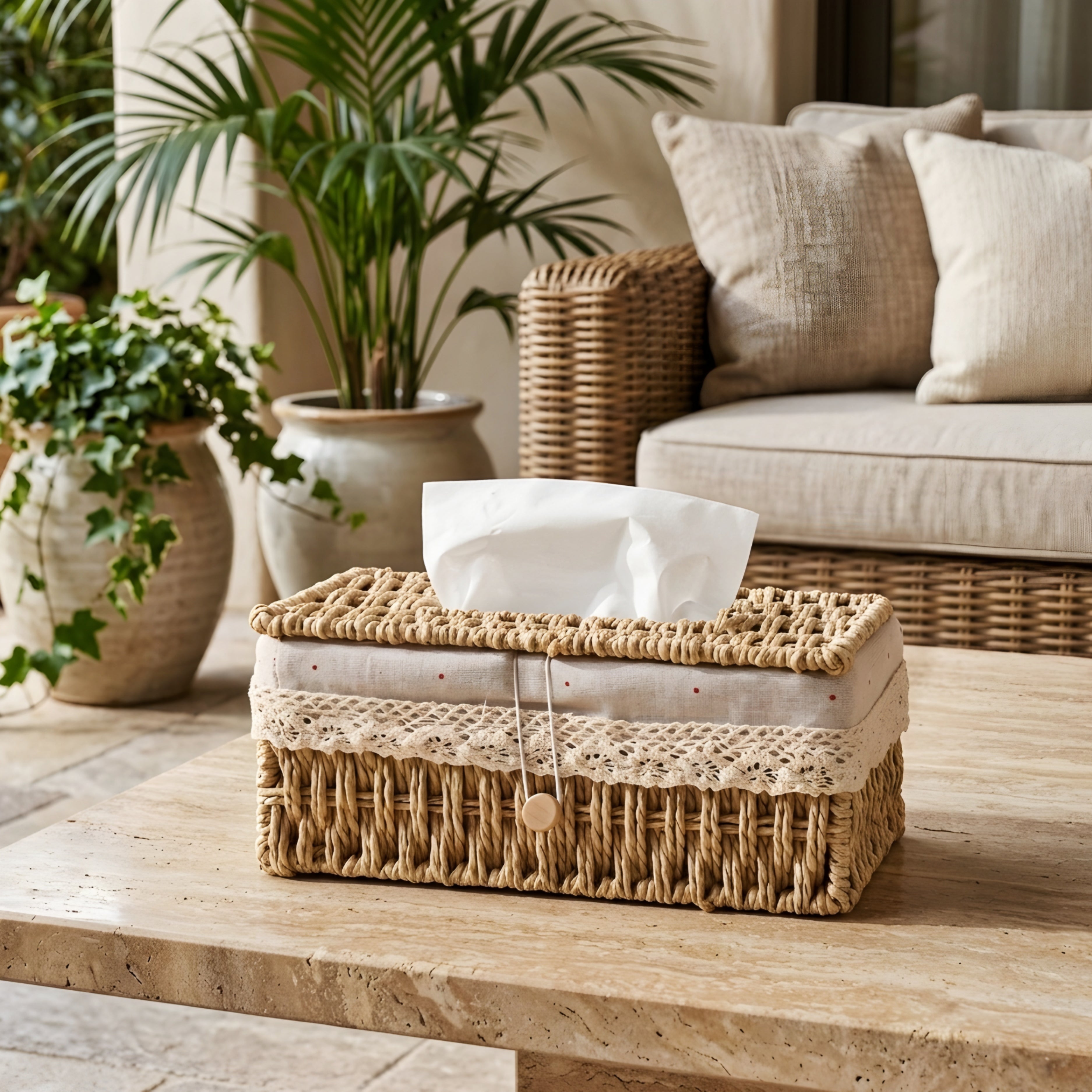 Calida Woven Tissue Box Cover – Handwoven Natural Seagrass Decorative Storage Bathroom Bedroom Organizer