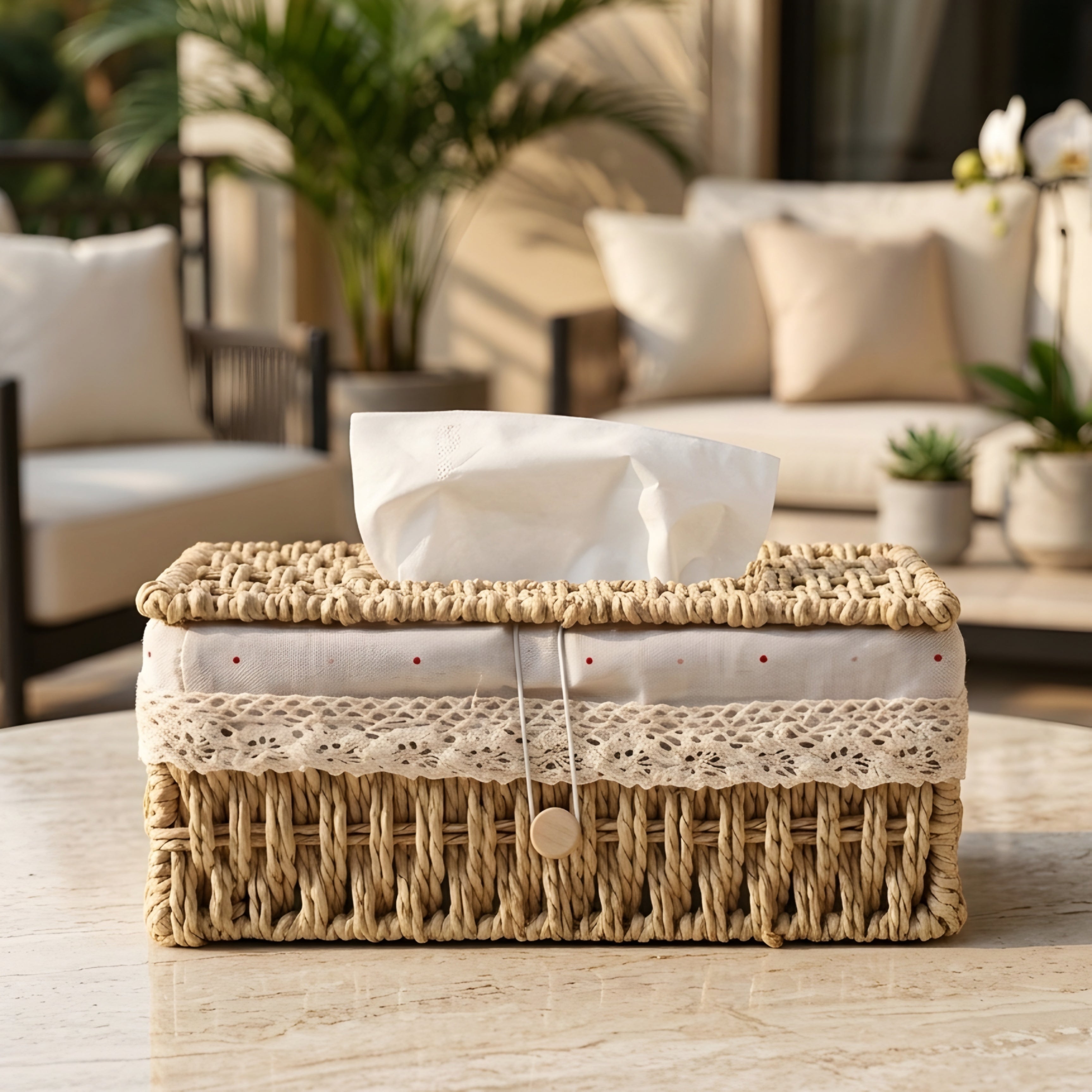 Calida Woven Tissue Box Cover – Handwoven Natural Seagrass Decorative Storage Bathroom Bedroom Organizer