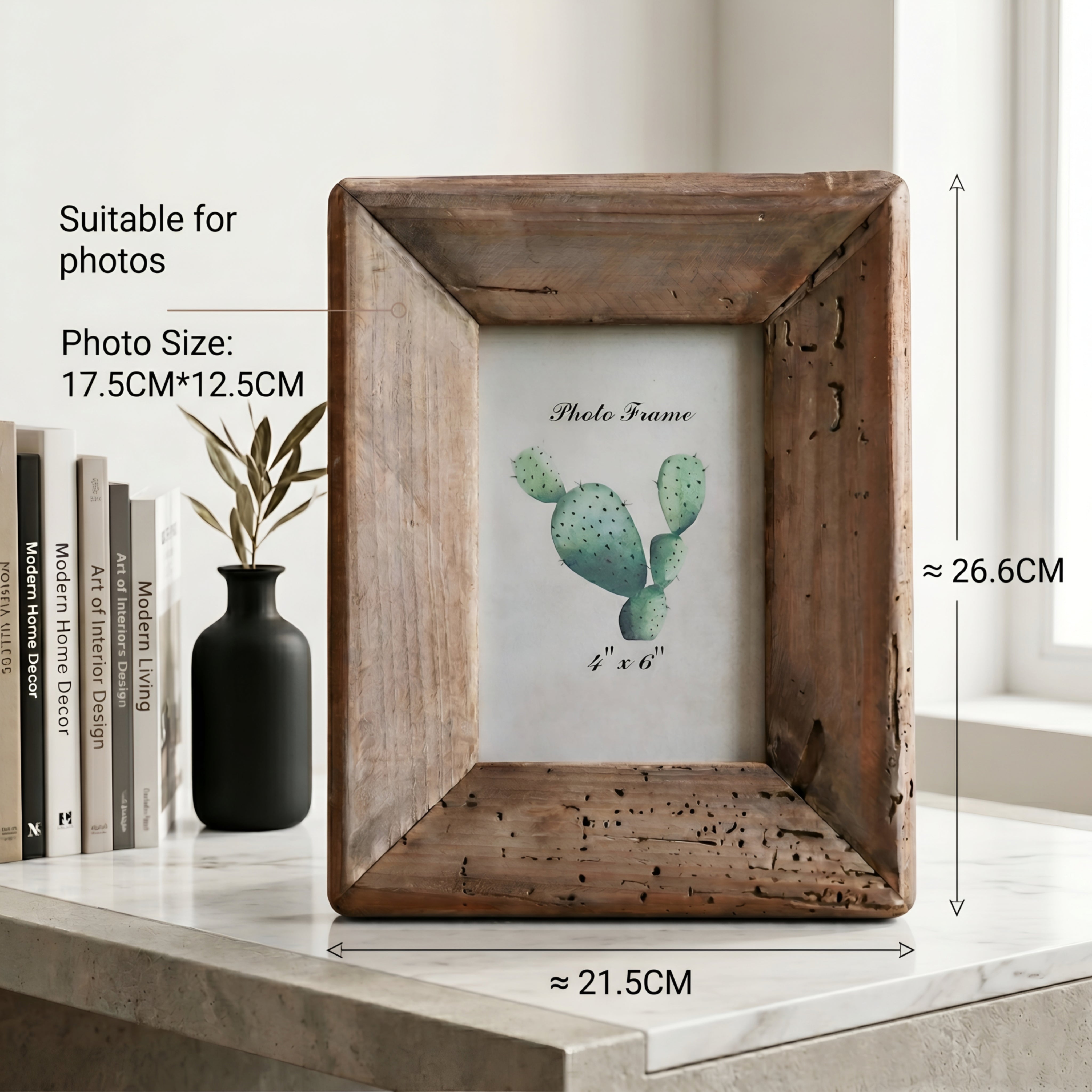 Barnwell Rustic Photo Frame – Reclaimed Wood Picture Frame 5x7 Farmhouse Tabletop Desktop Display