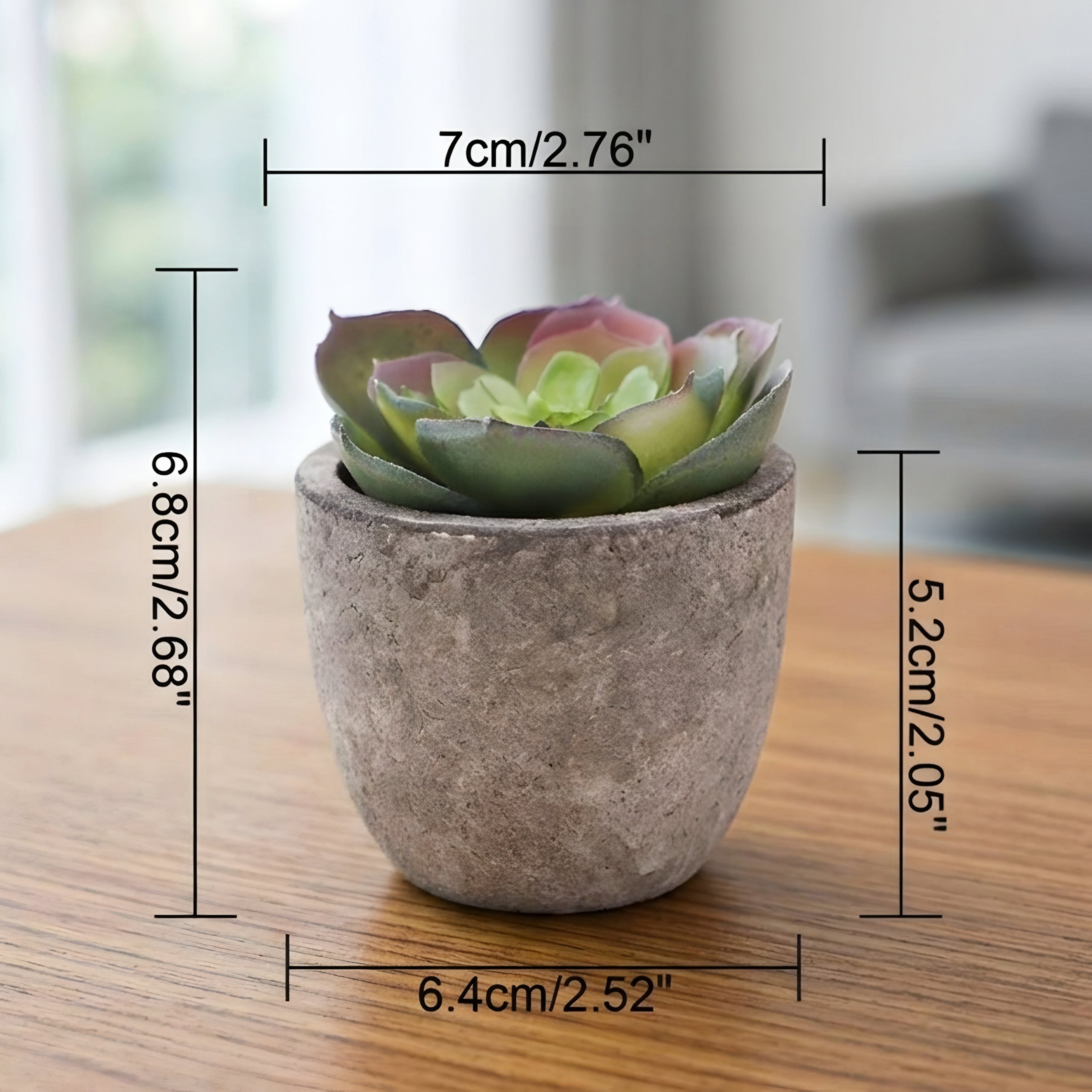 Piedras Mini Succulent Planter Set – Artificial Small Desk Decor Concrete Pot Tabletop Living Room Bedroom Office