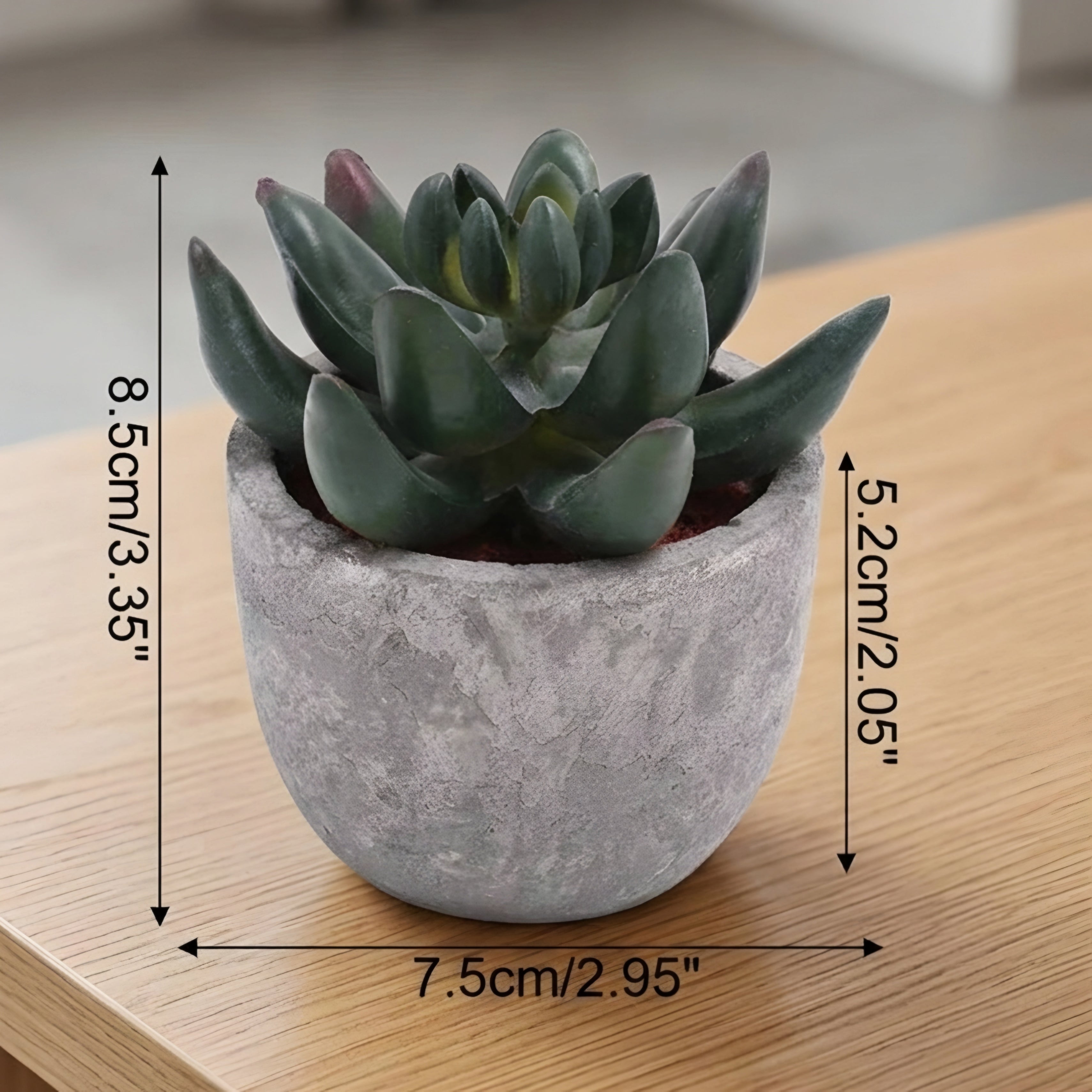 Piedras Mini Succulent Planter Set – Artificial Small Desk Decor Concrete Pot Tabletop Living Room Bedroom Office