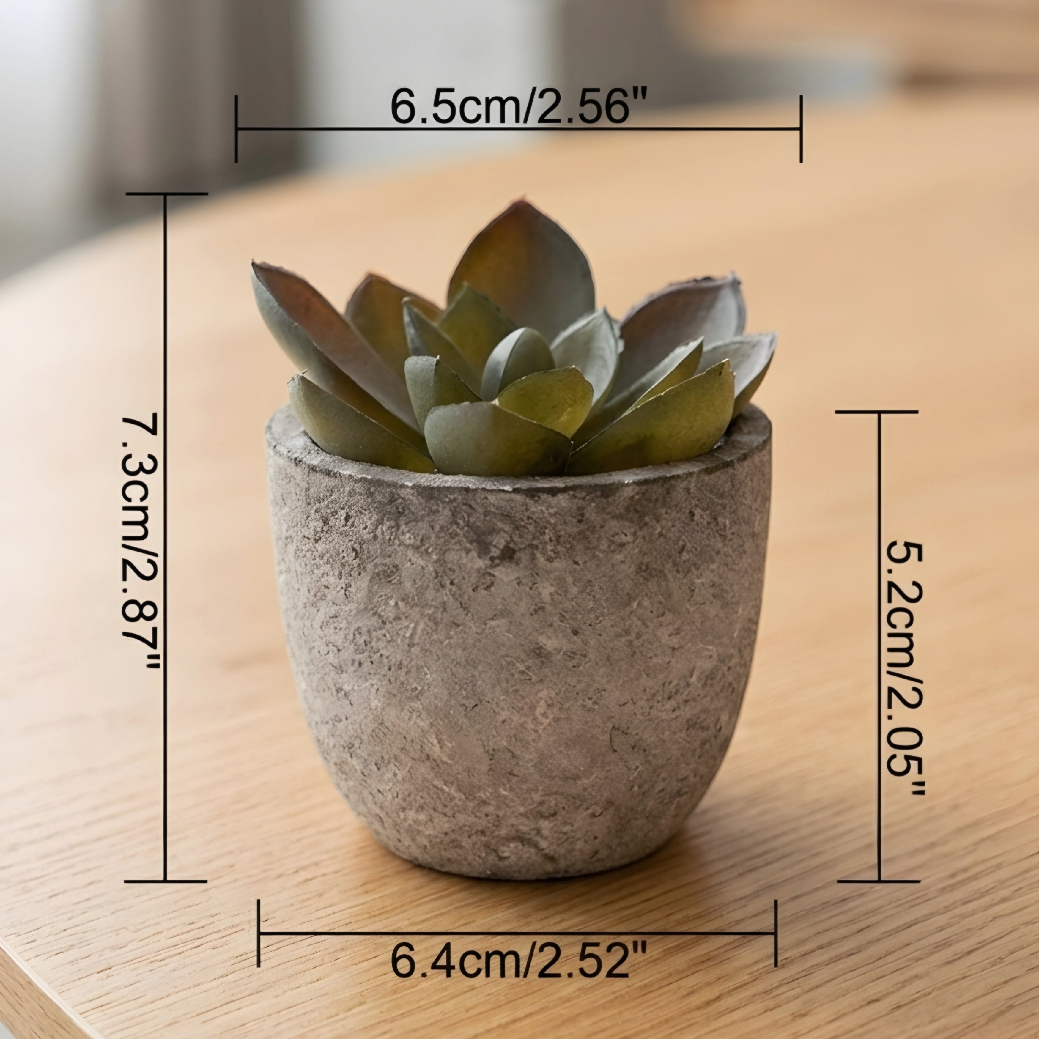 Piedras Mini Succulent Planter Set – Artificial Small Desk Decor Concrete Pot Tabletop Living Room Bedroom Office