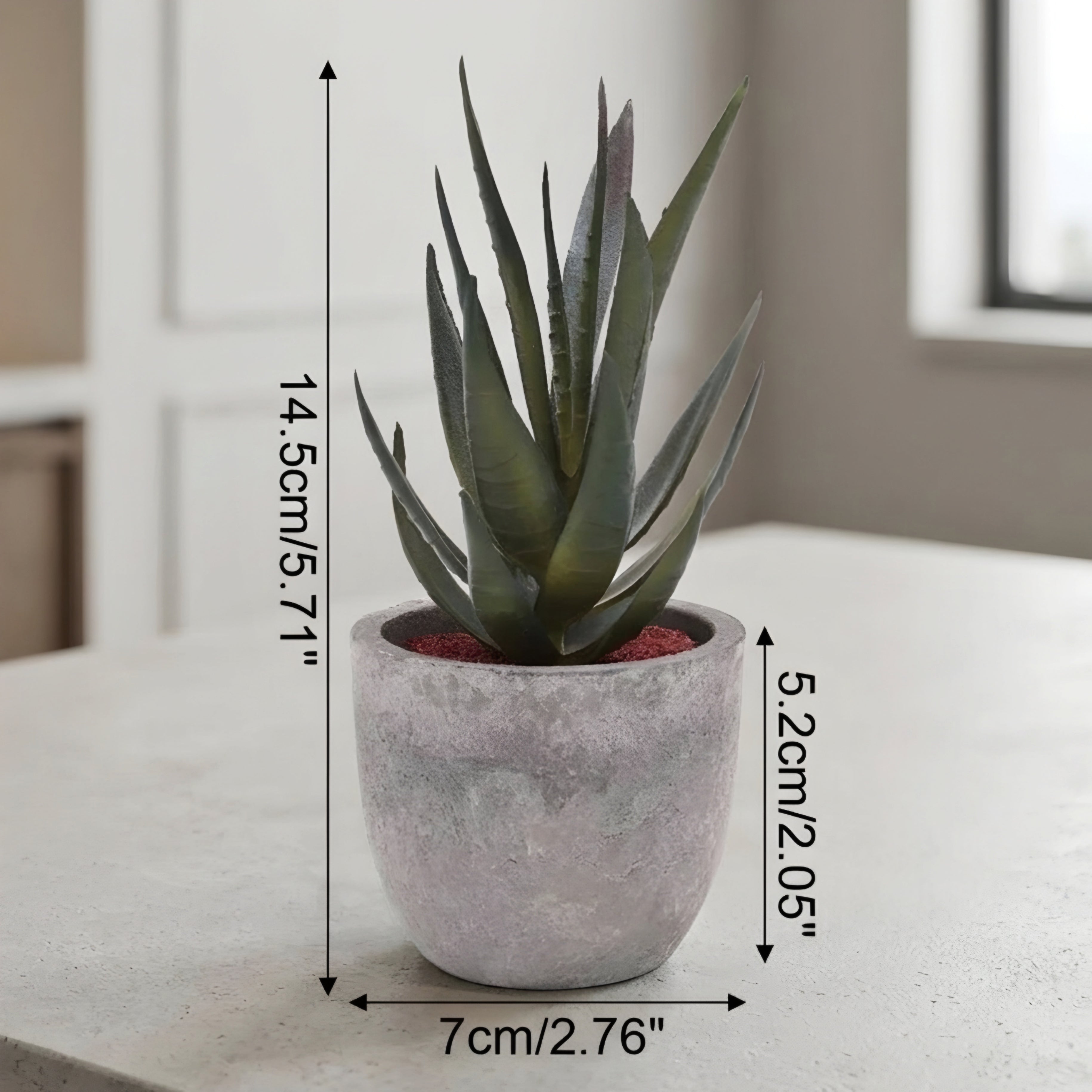Piedras Mini Succulent Planter Set – Artificial Small Desk Decor Concrete Pot Tabletop Living Room Bedroom Office