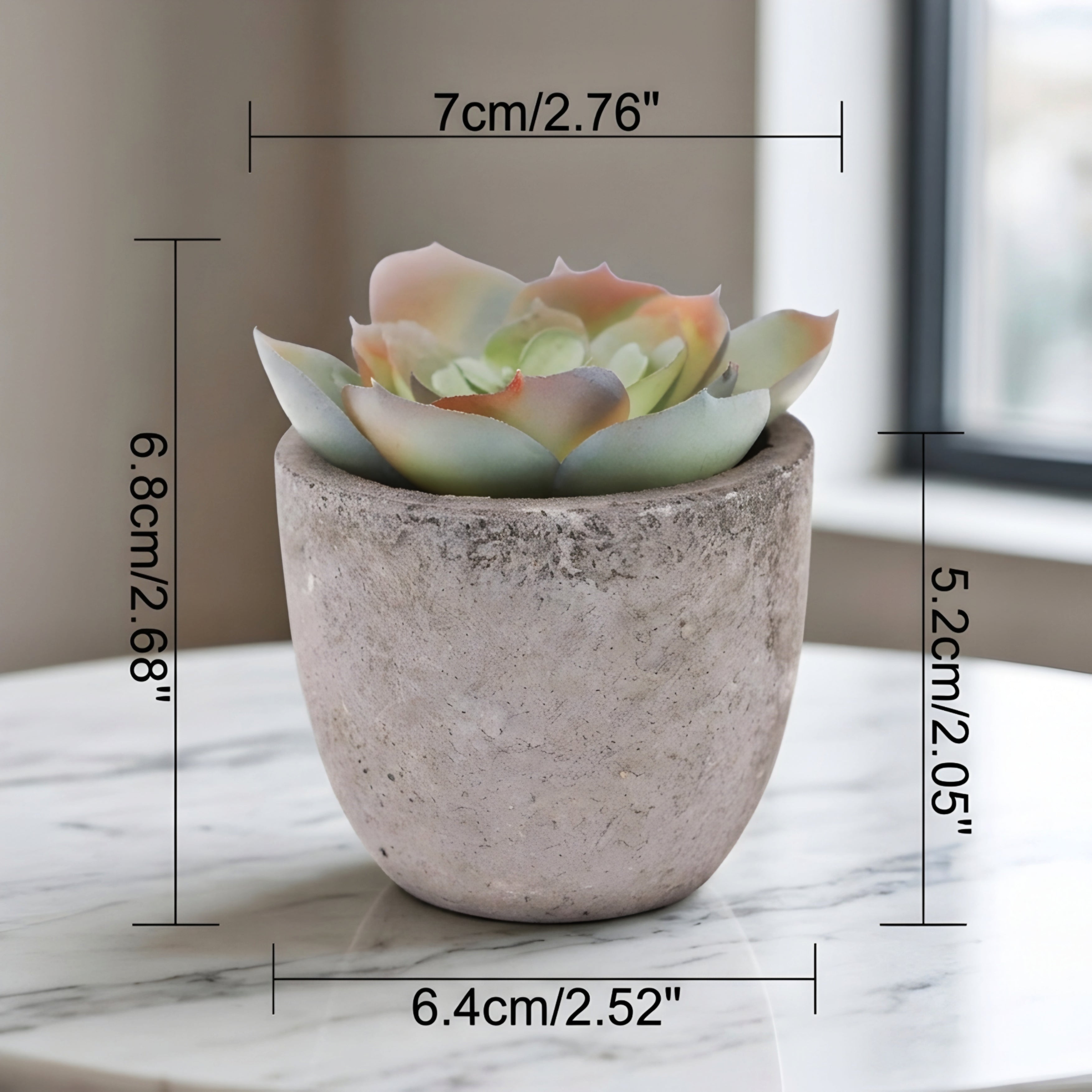 Piedras Mini Succulent Planter Set – Artificial Small Desk Decor Concrete Pot Tabletop Living Room Bedroom Office