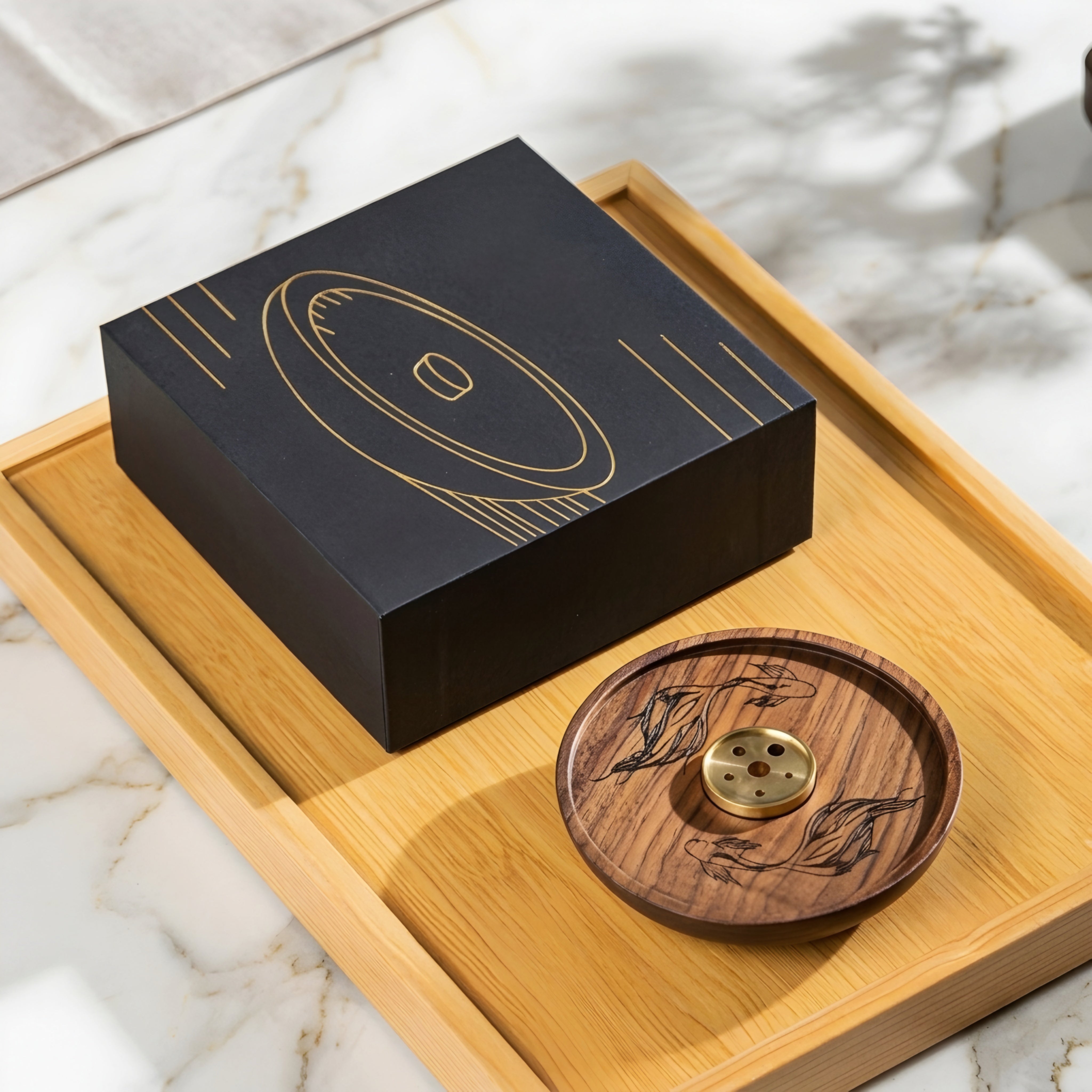 Terracen Wood Incense Holder – Handcrafted Wooden Incense Burner Dish Meditation Yoga Aromatherapy Home Decor