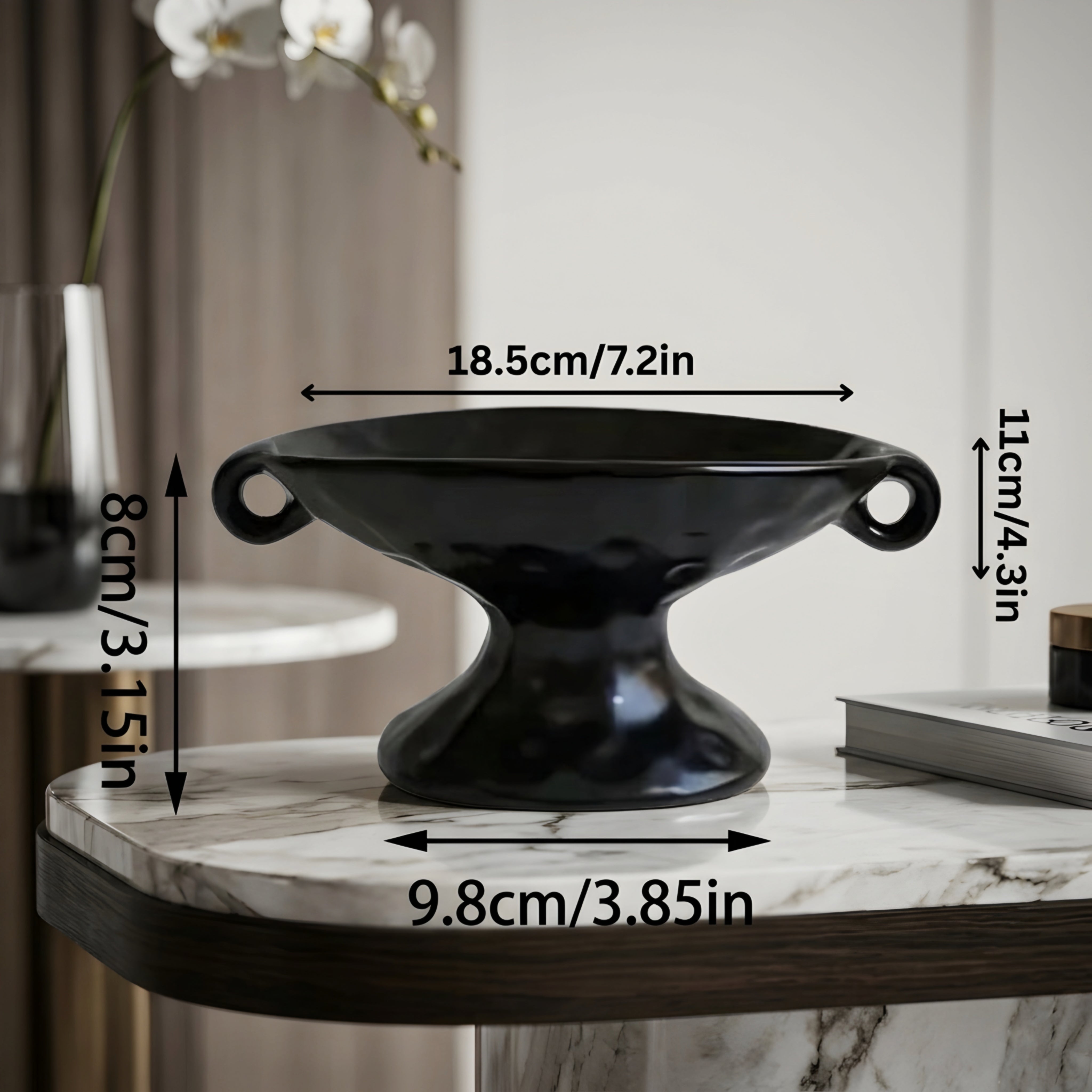 Scrollia Footed Catchall Tray – Black Ceramic Jewelry Organizer Decorative Vanity Dish Bedroom Nightstand