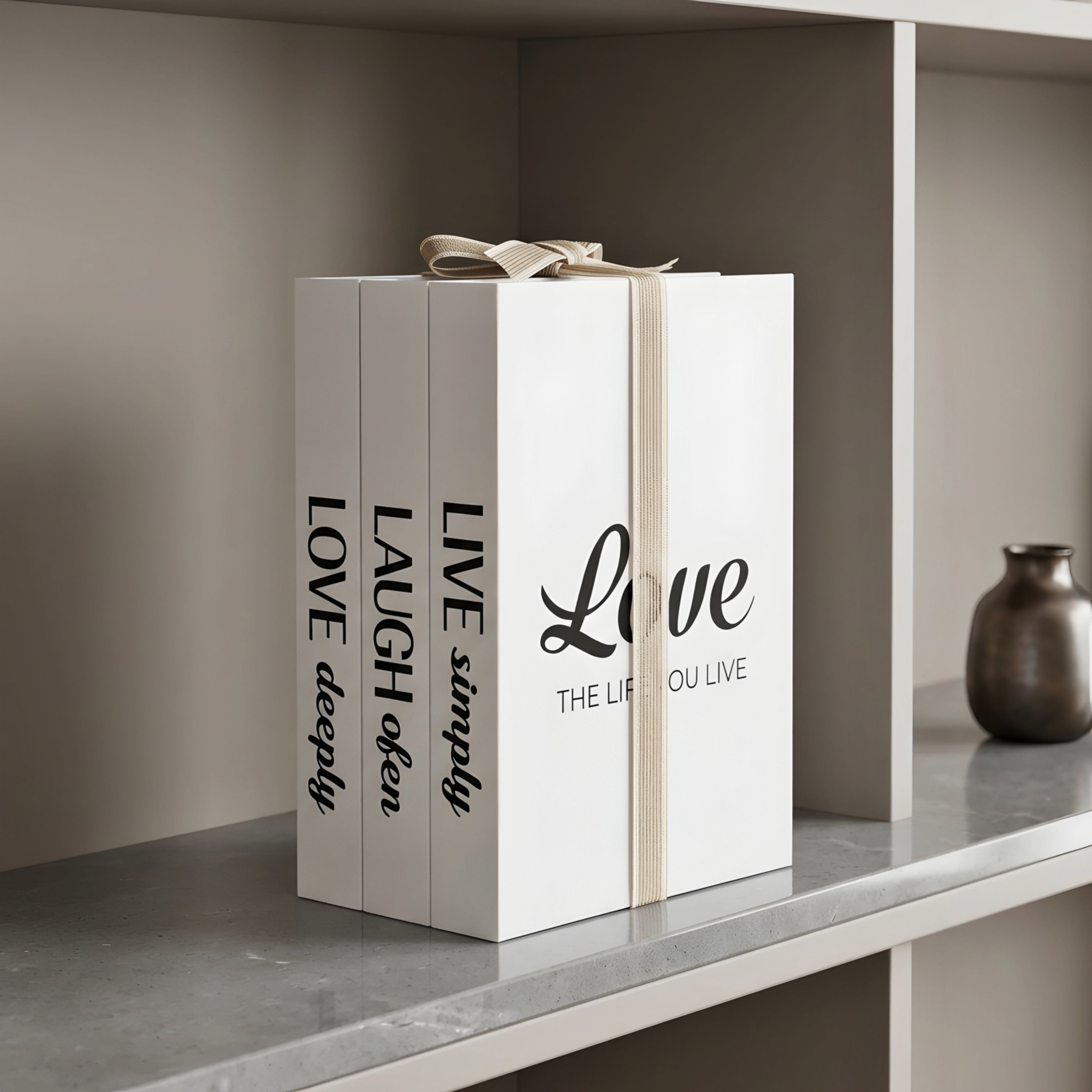 Bellroy Decorative Book Stack – Farmhouse White Coffee Table Decor Living Room Bedroom Shelf Styling