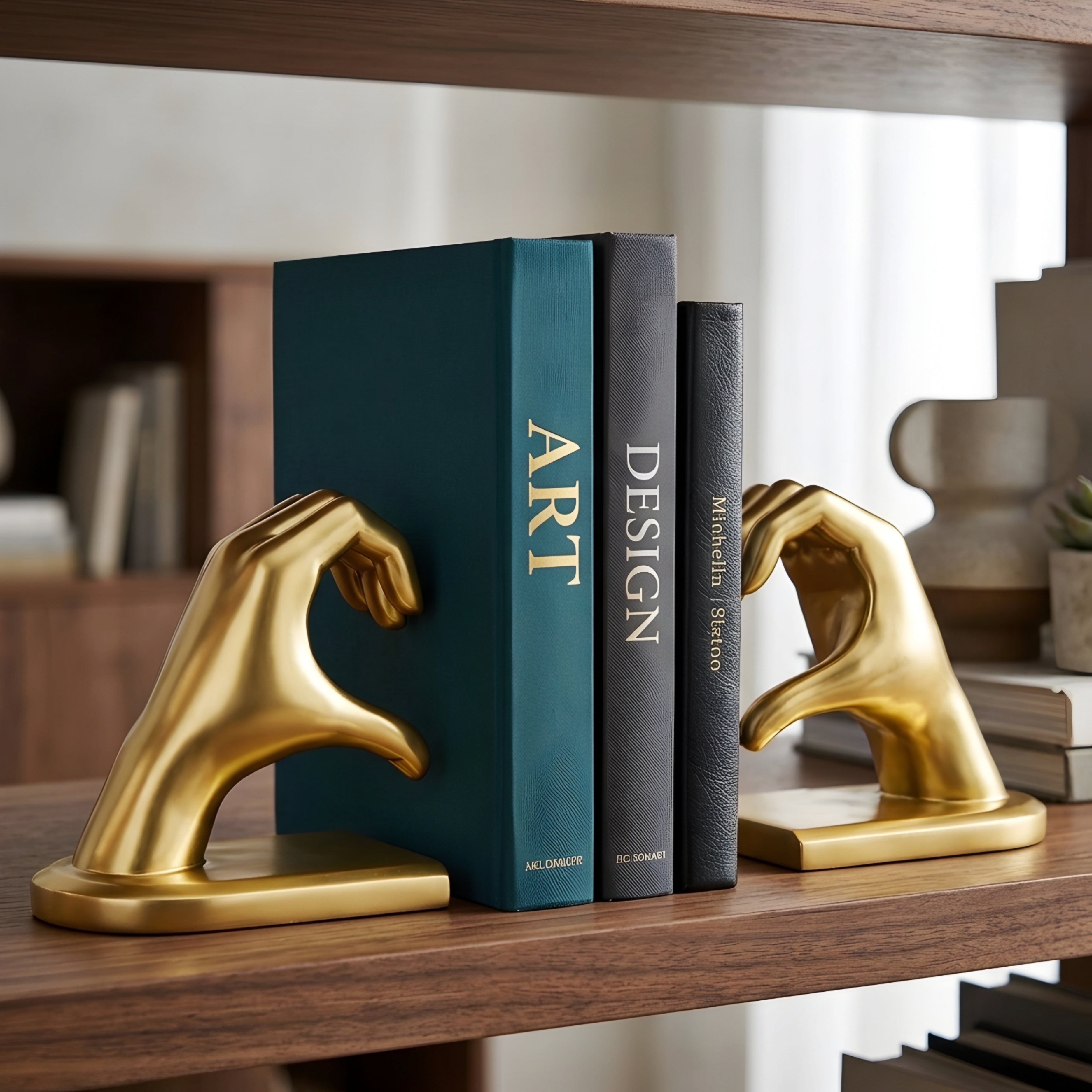 Cordia Heart Hands Bookend – Modern Black Resin Decorative Sculpture Home Office Decor