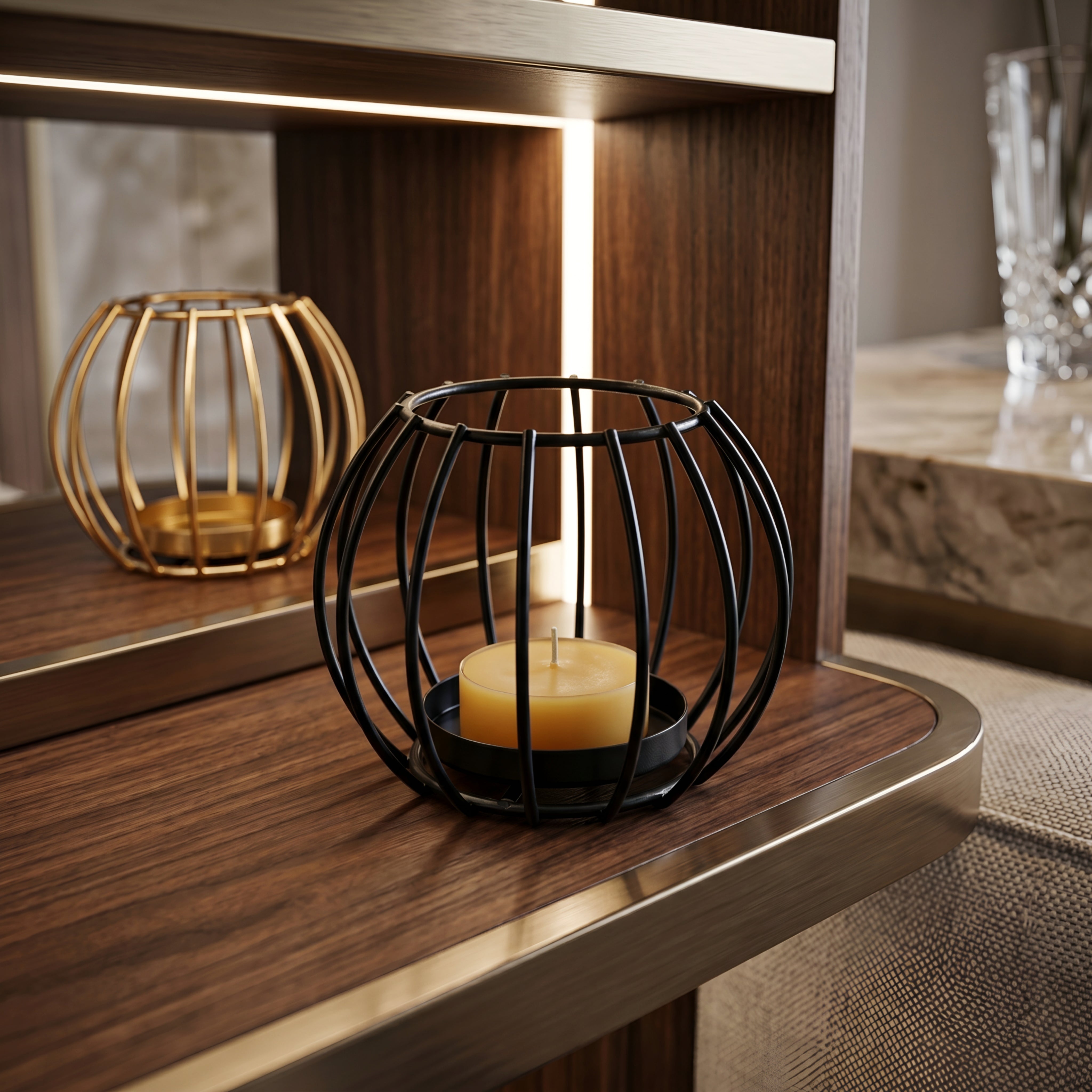 Hexlyn Geometric Candle Holder – Black Metal Wire Frame Decorative Lantern Table Centerpiece Living Room Bedroom