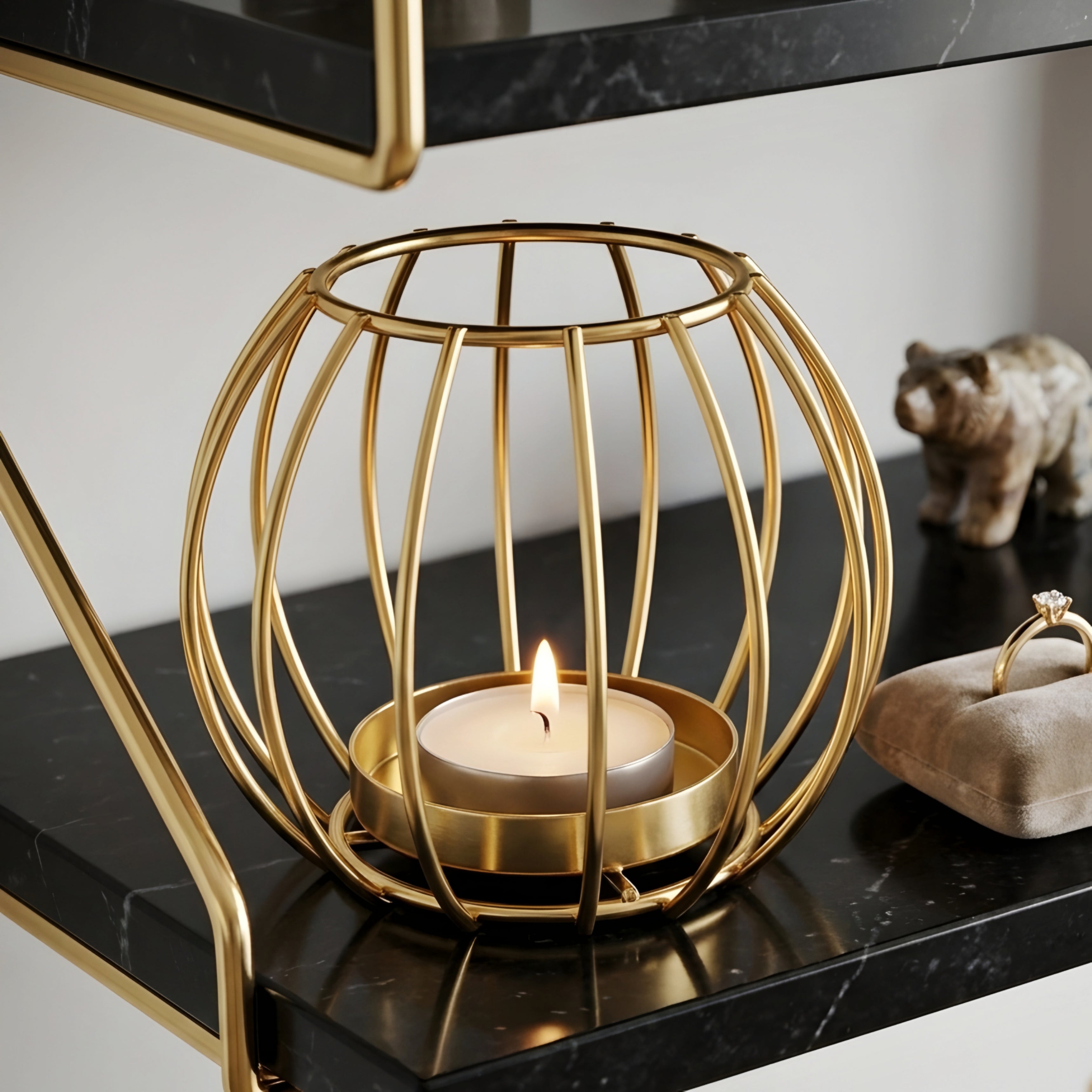 Hexlyn Geometric Candle Holder – Black Metal Wire Frame Decorative Lantern Table Centerpiece Living Room Bedroom