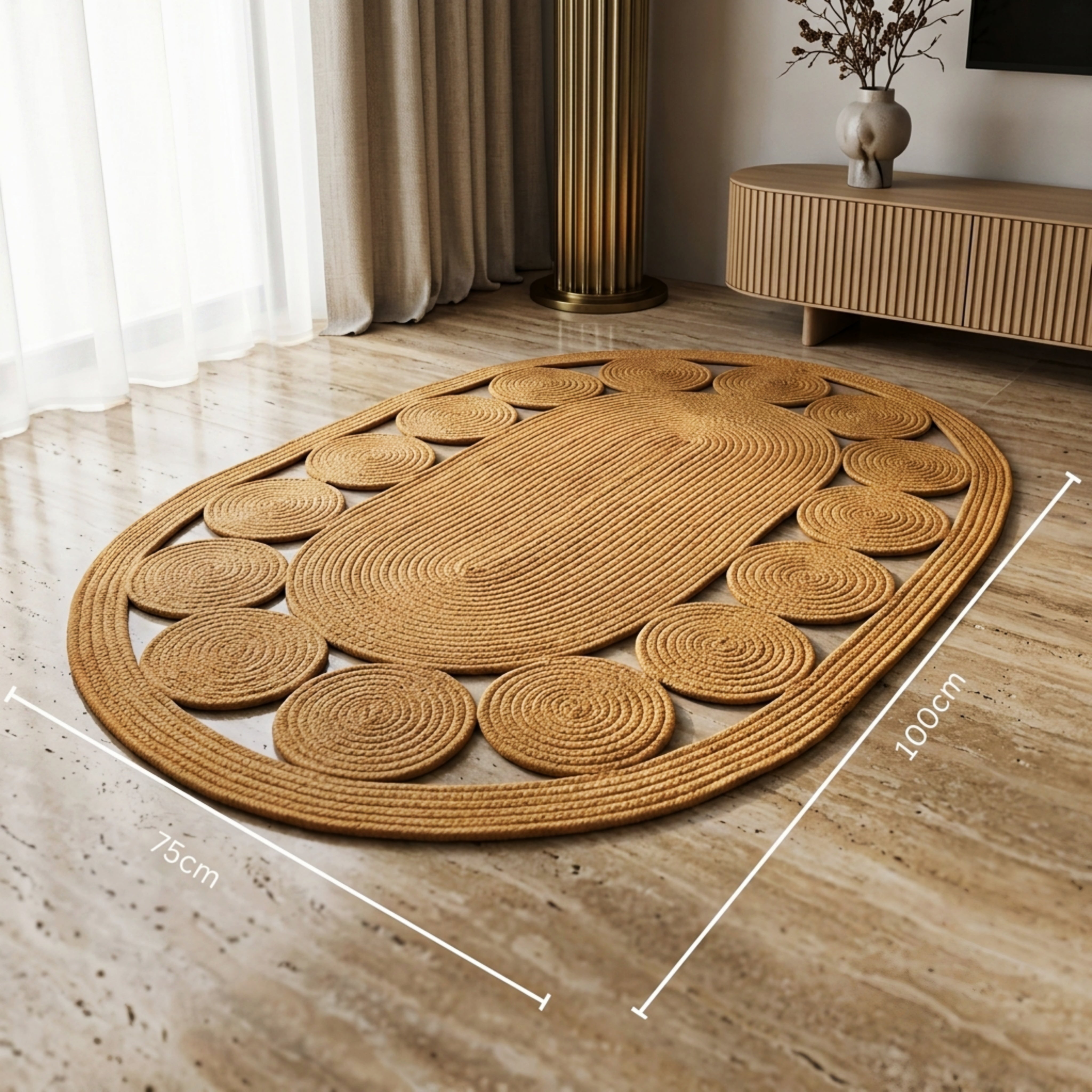 Amberwave Oval Area Rug – Braided Jute Kitchen Bedroom Living Room Farmhouse Striped Runner Mat