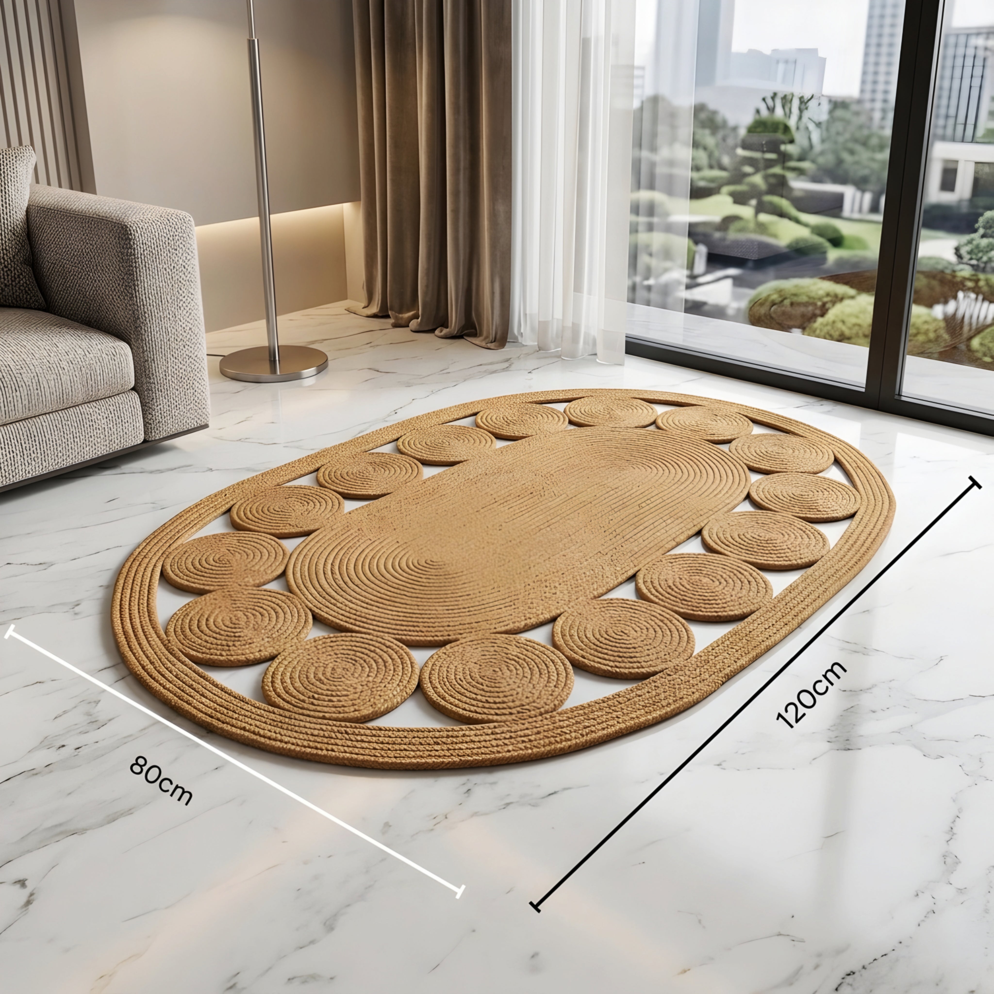 Amberwave Oval Area Rug – Braided Jute Kitchen Bedroom Living Room Farmhouse Striped Runner Mat