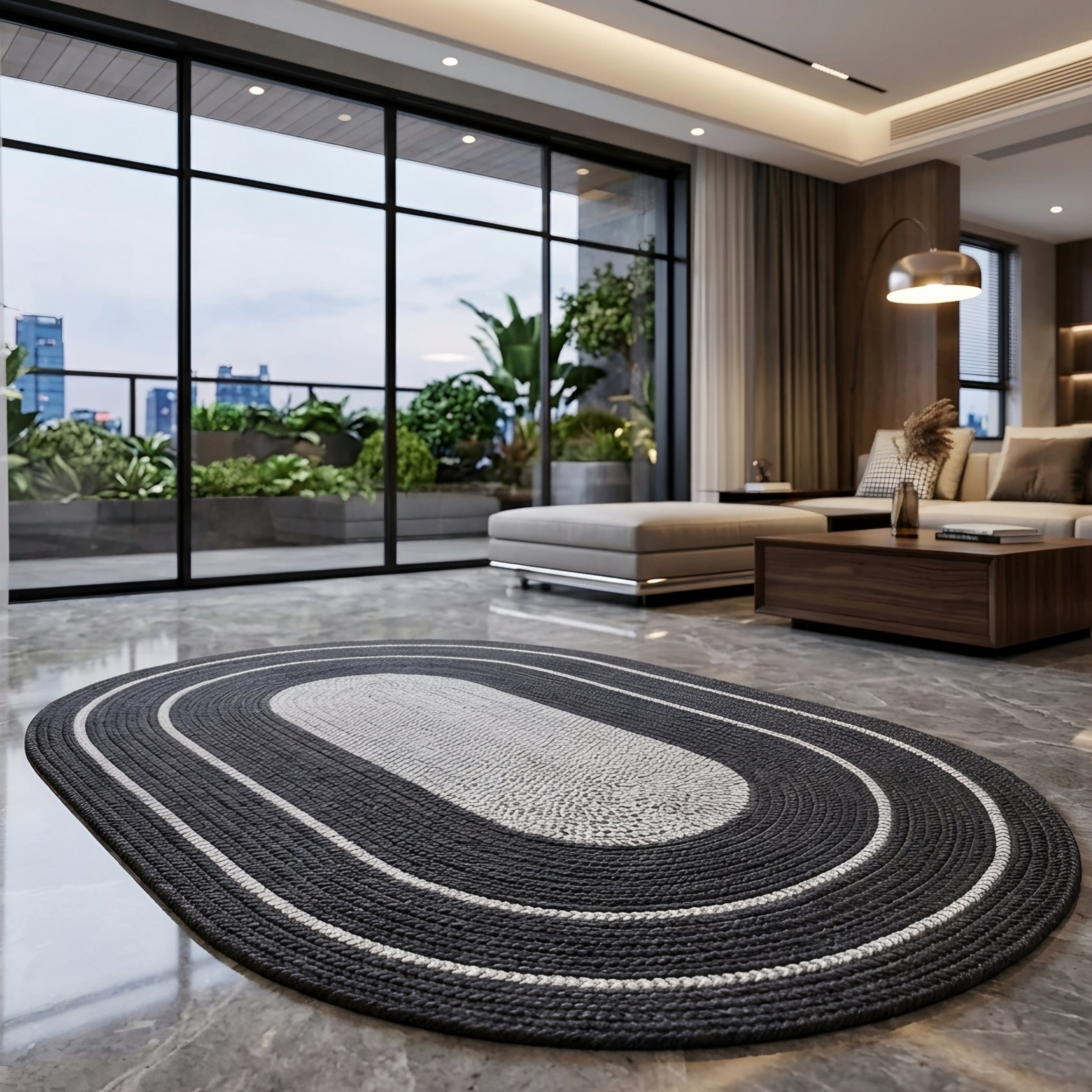Amberwave Oval Area Rug – Braided Jute Kitchen Bedroom Living Room Farmhouse Striped Runner Mat
