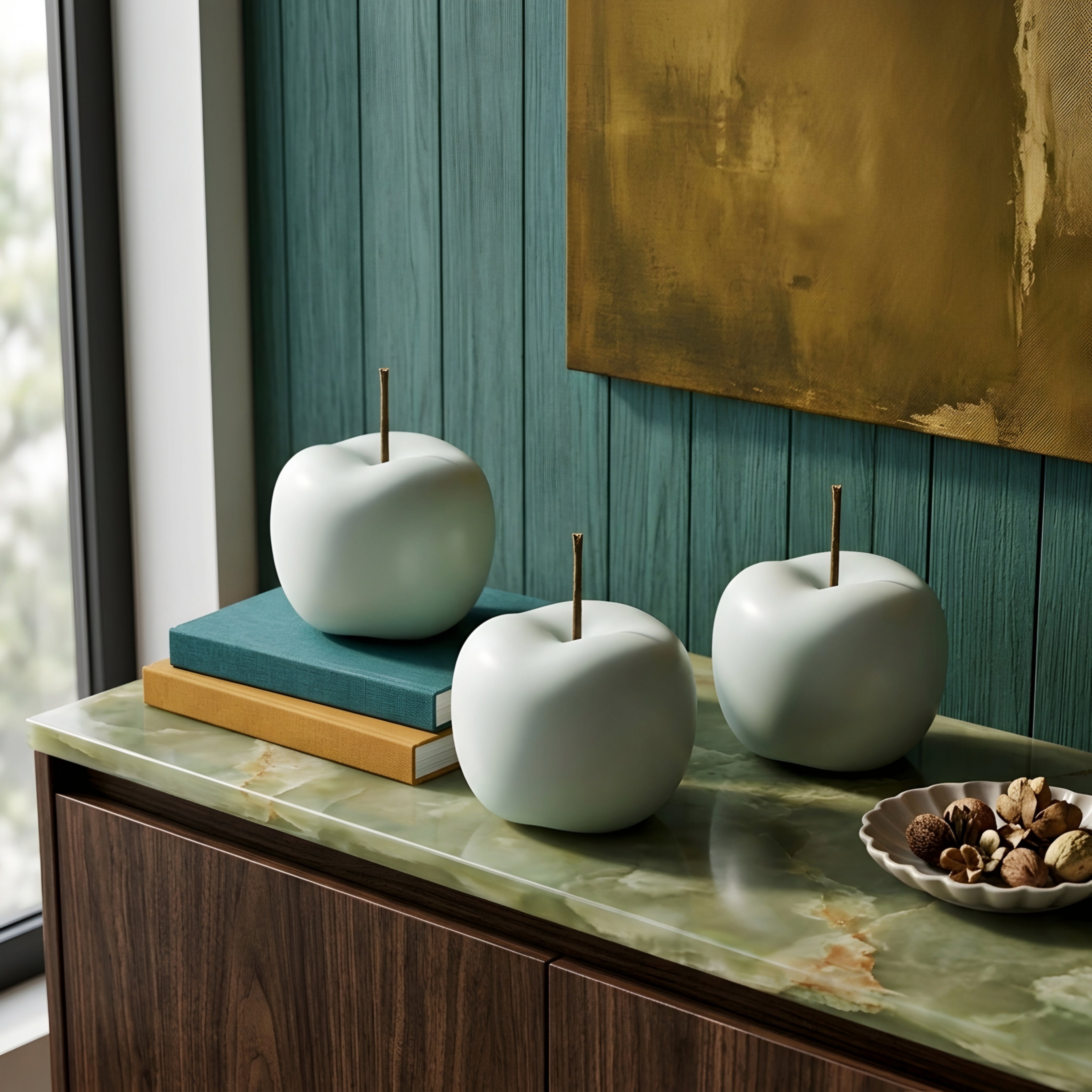 Calvero Apple Sculpture – Ceramic Decorative Home Accent Living Room Bedroom Table Decor
