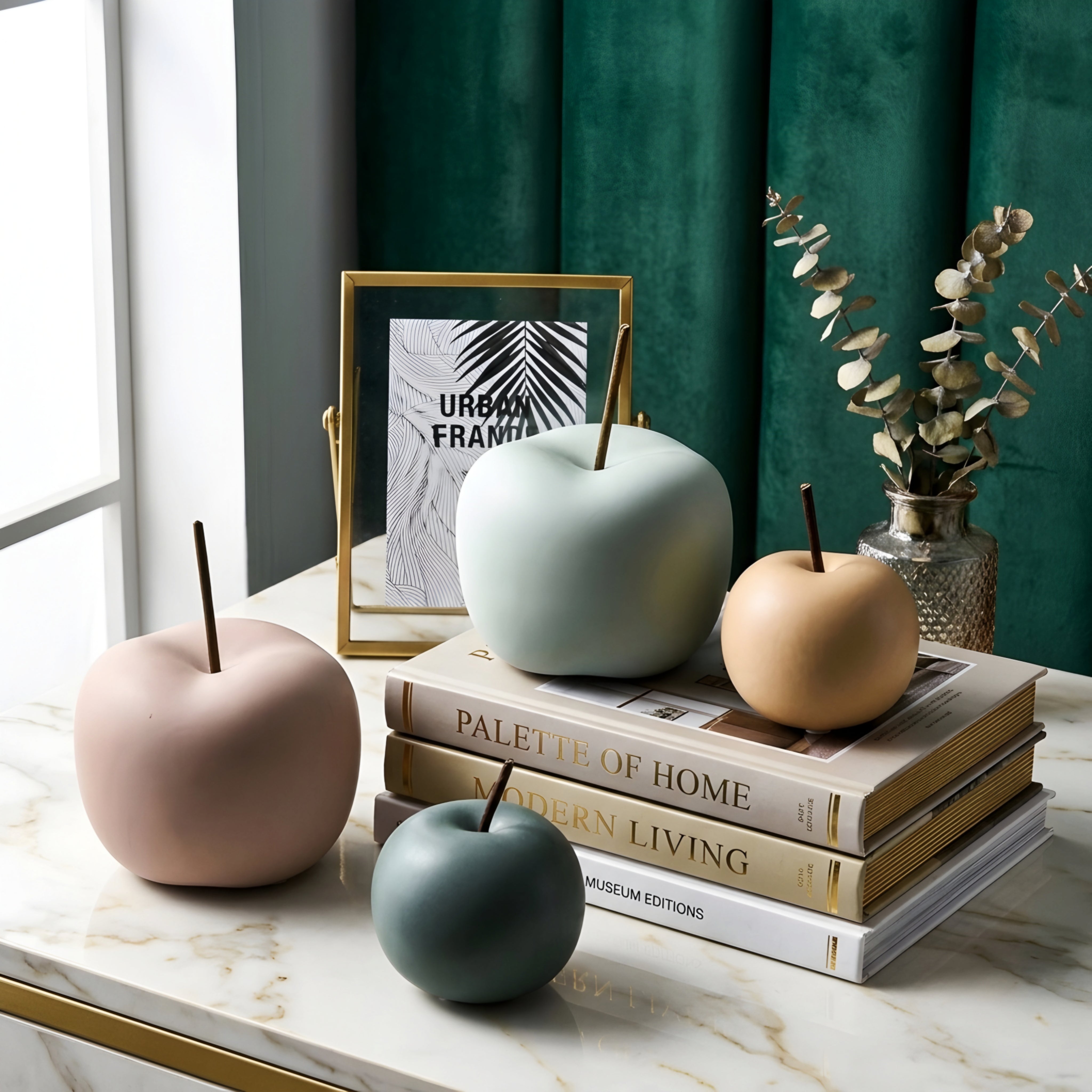 Calvero Apple Sculpture – Ceramic Decorative Home Accent Living Room Bedroom Table Decor