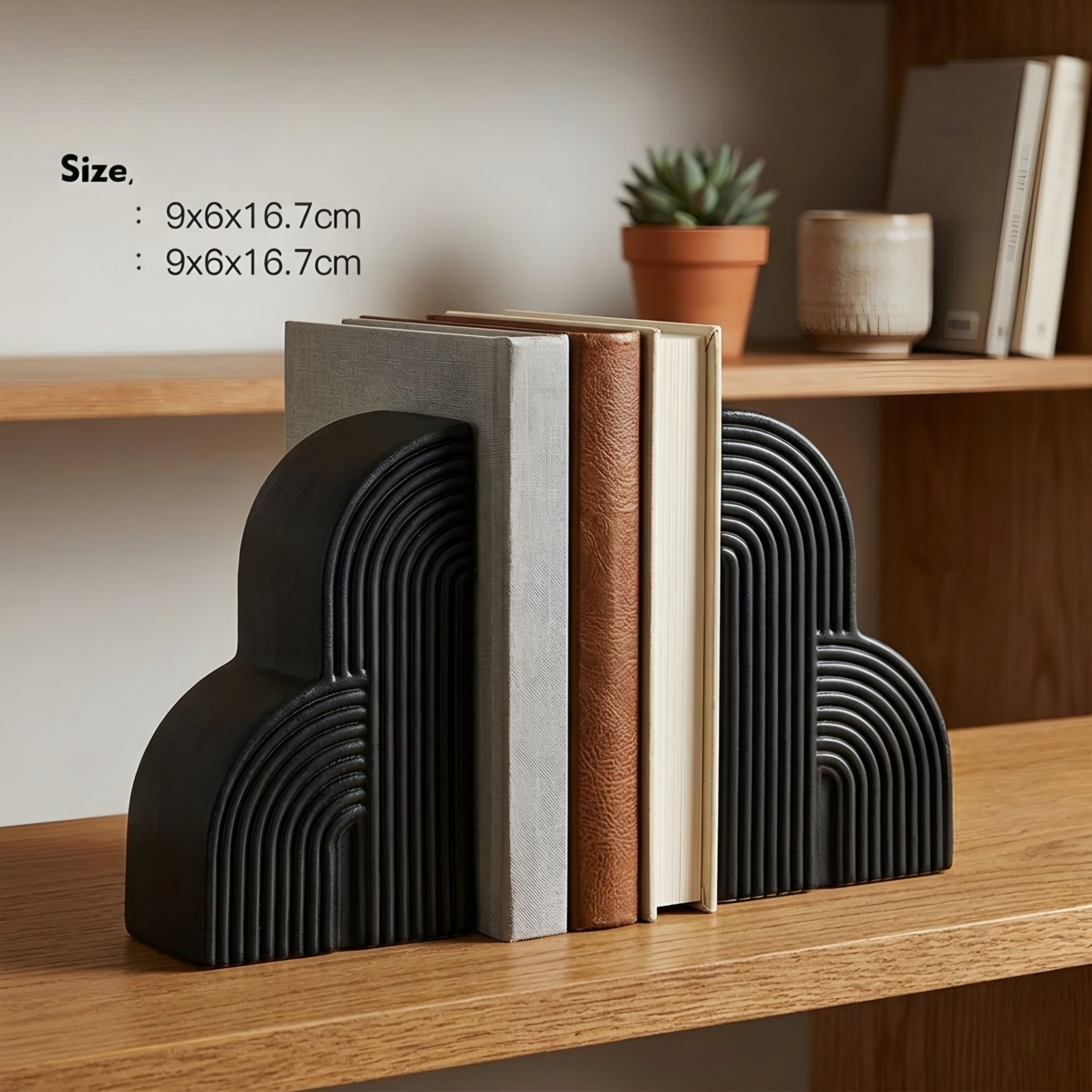 Stratum Cloud Bookend Set – Modern Decorative Black Ceramic Desktop Organizer Home Office Decor