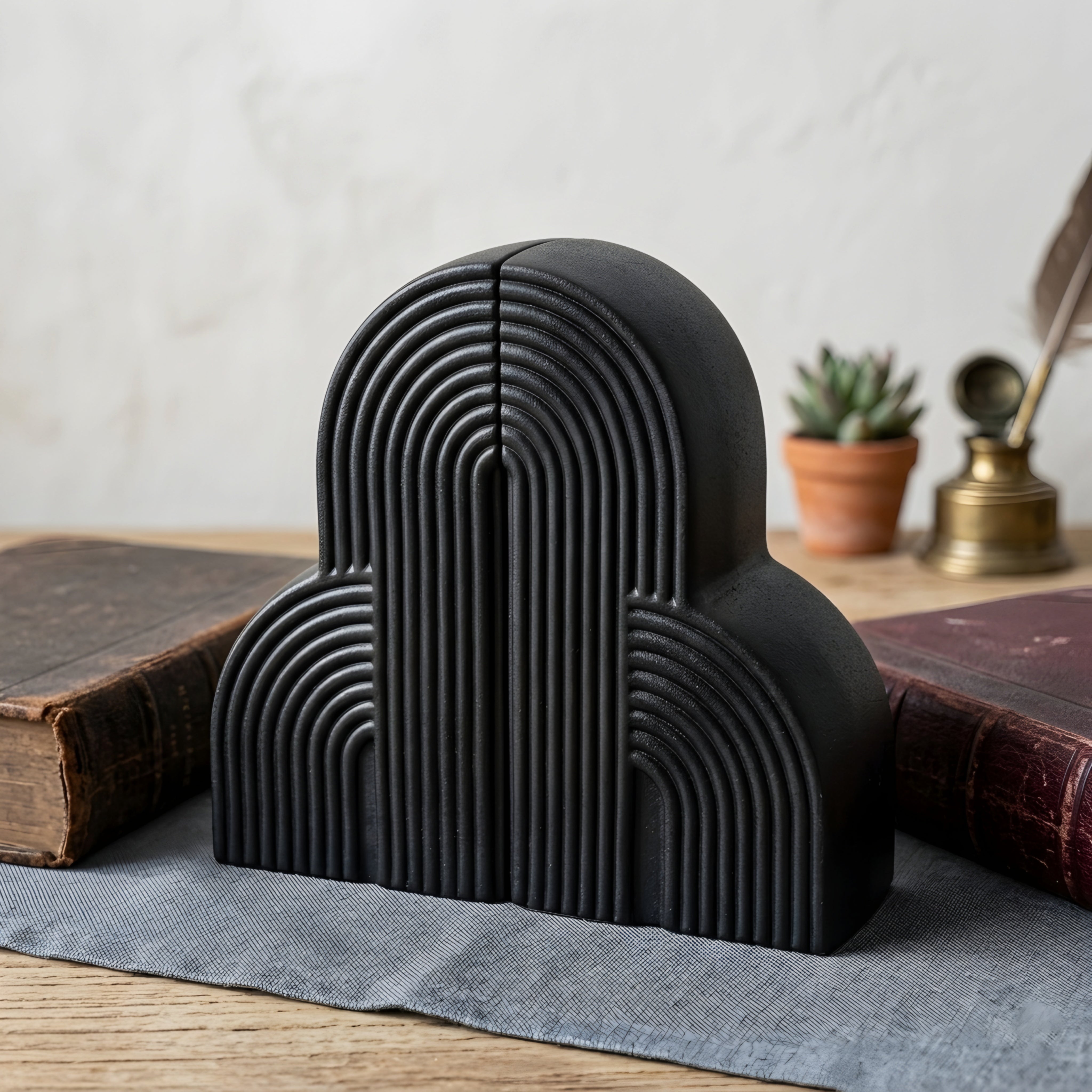 Stratum Cloud Bookend Set – Modern Decorative Black Ceramic Desktop Organizer Home Office Decor