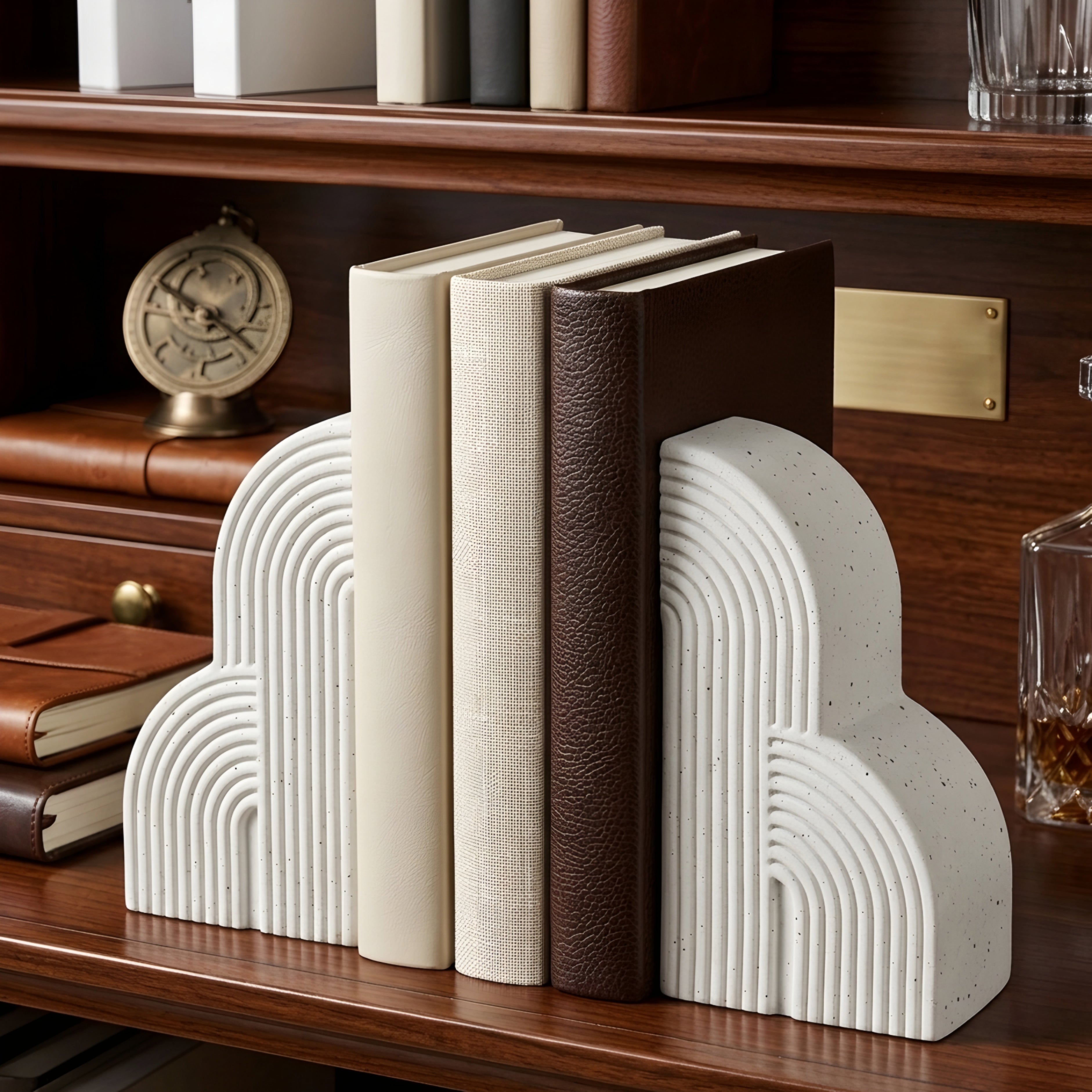 Stratum Cloud Bookend Set – Modern Decorative Black Ceramic Desktop Organizer Home Office Decor