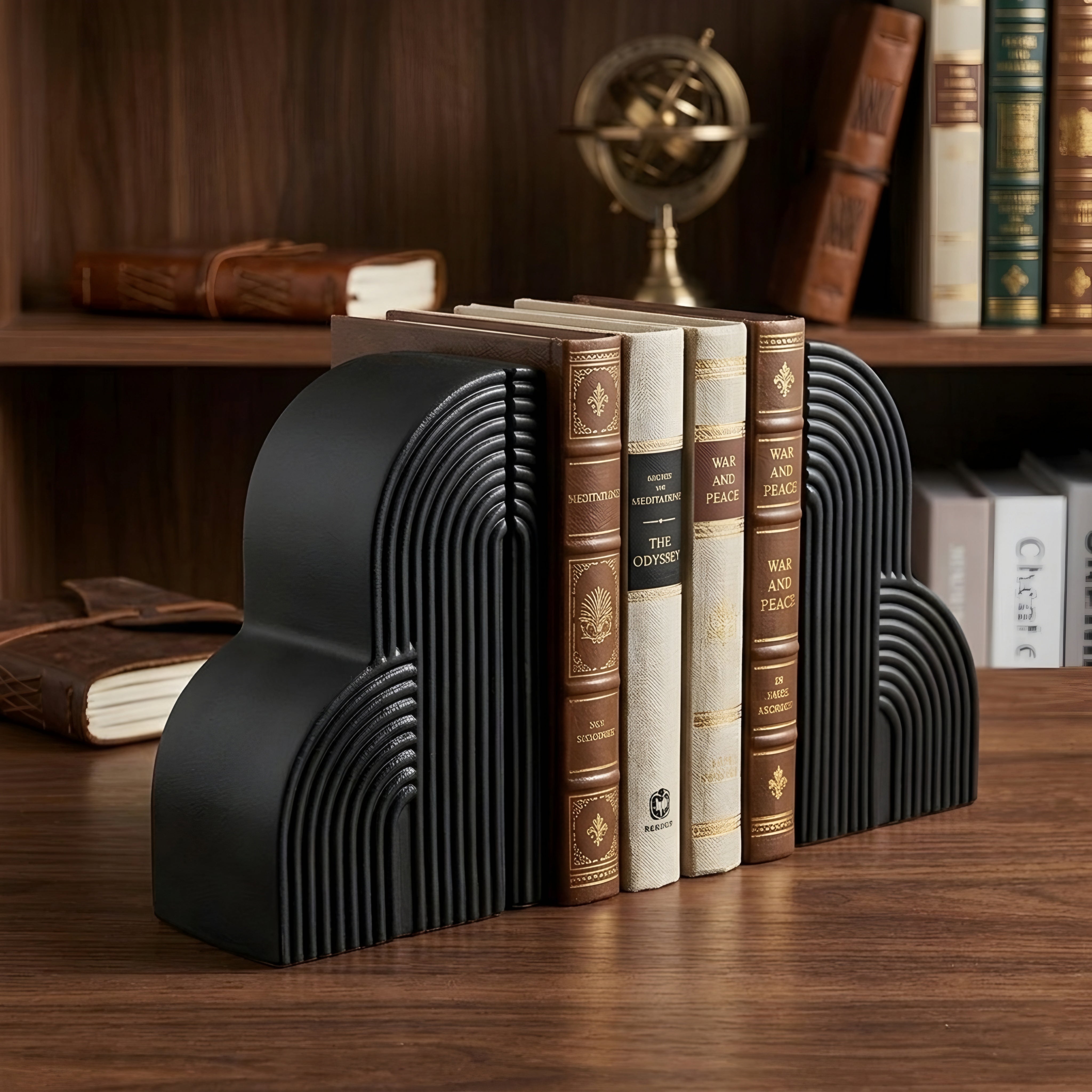 Stratum Cloud Bookend Set – Modern Decorative Black Ceramic Desktop Organizer Home Office Decor