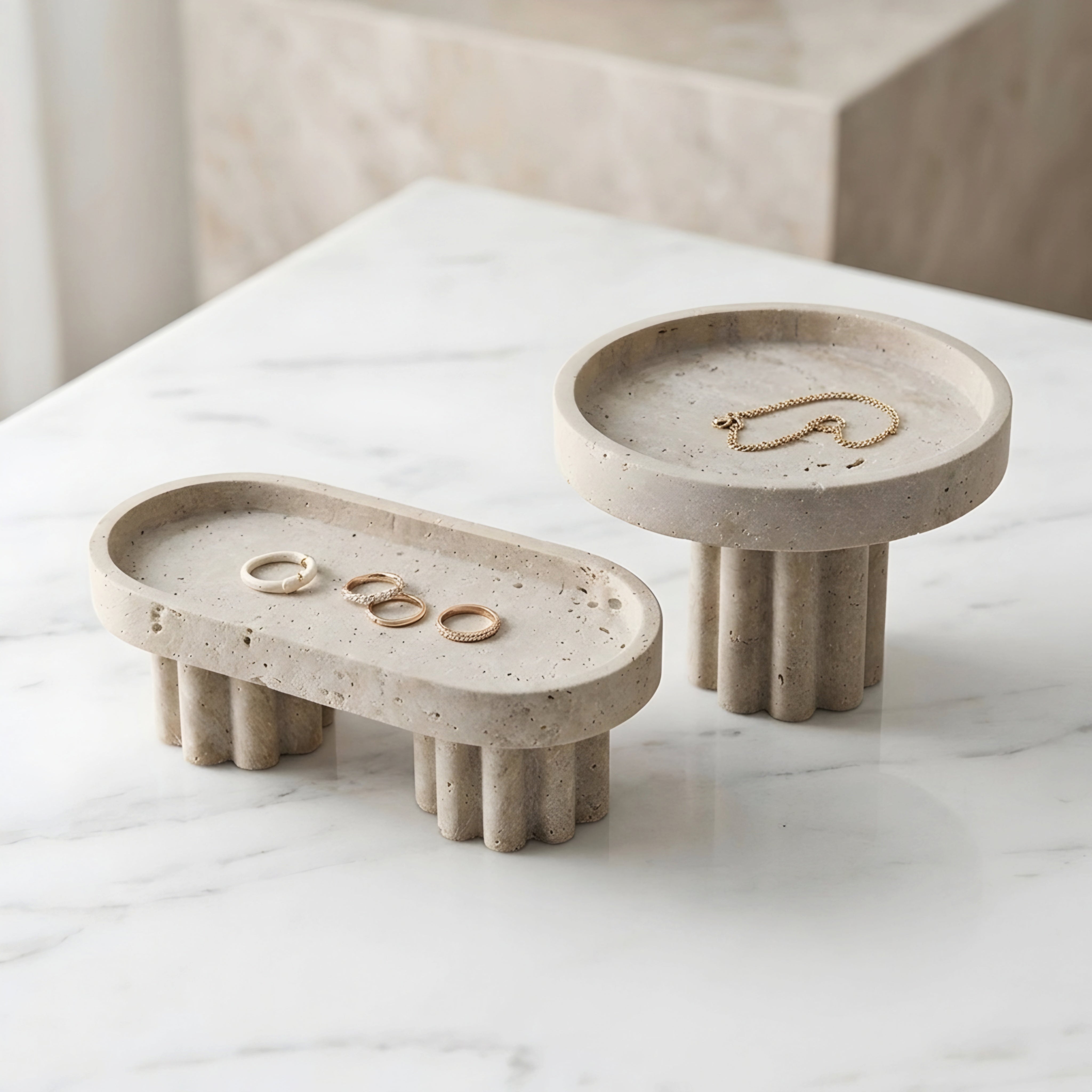 Colvera Concrete Display Tray – Modern Decorative Pedestal Jewelry Organizer Vanity Bathroom Bedroom